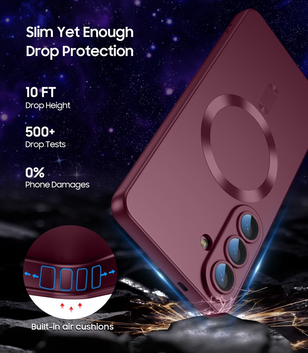 Magnetic Samsung Galaxy S26 Case Slim Soft Silicone Bumper Shockproof Burgundy