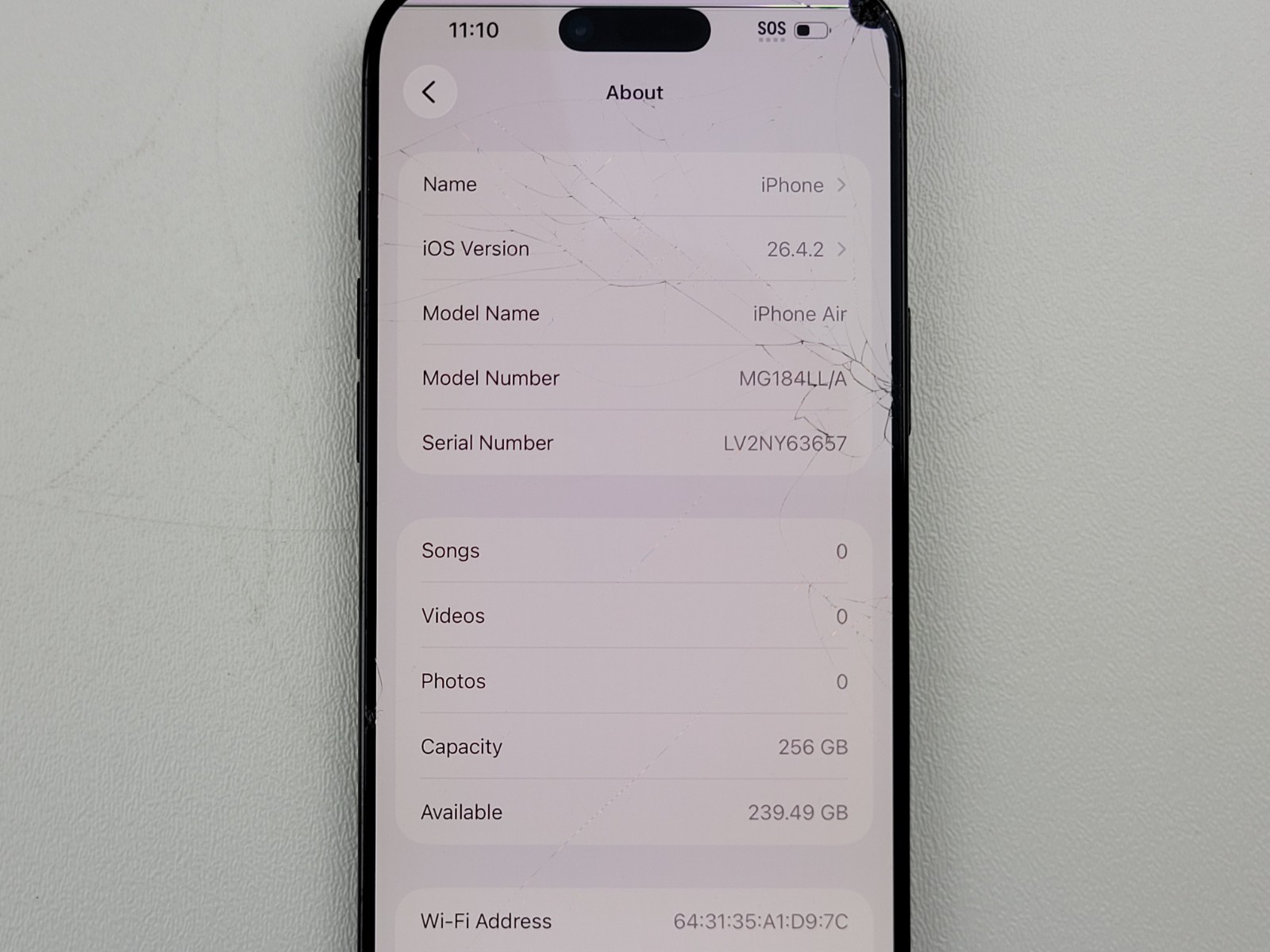 Apple iPhone Air (A3260) 256GB (C-Spire) – *DAMAGED* – Clean IMEI – H7721