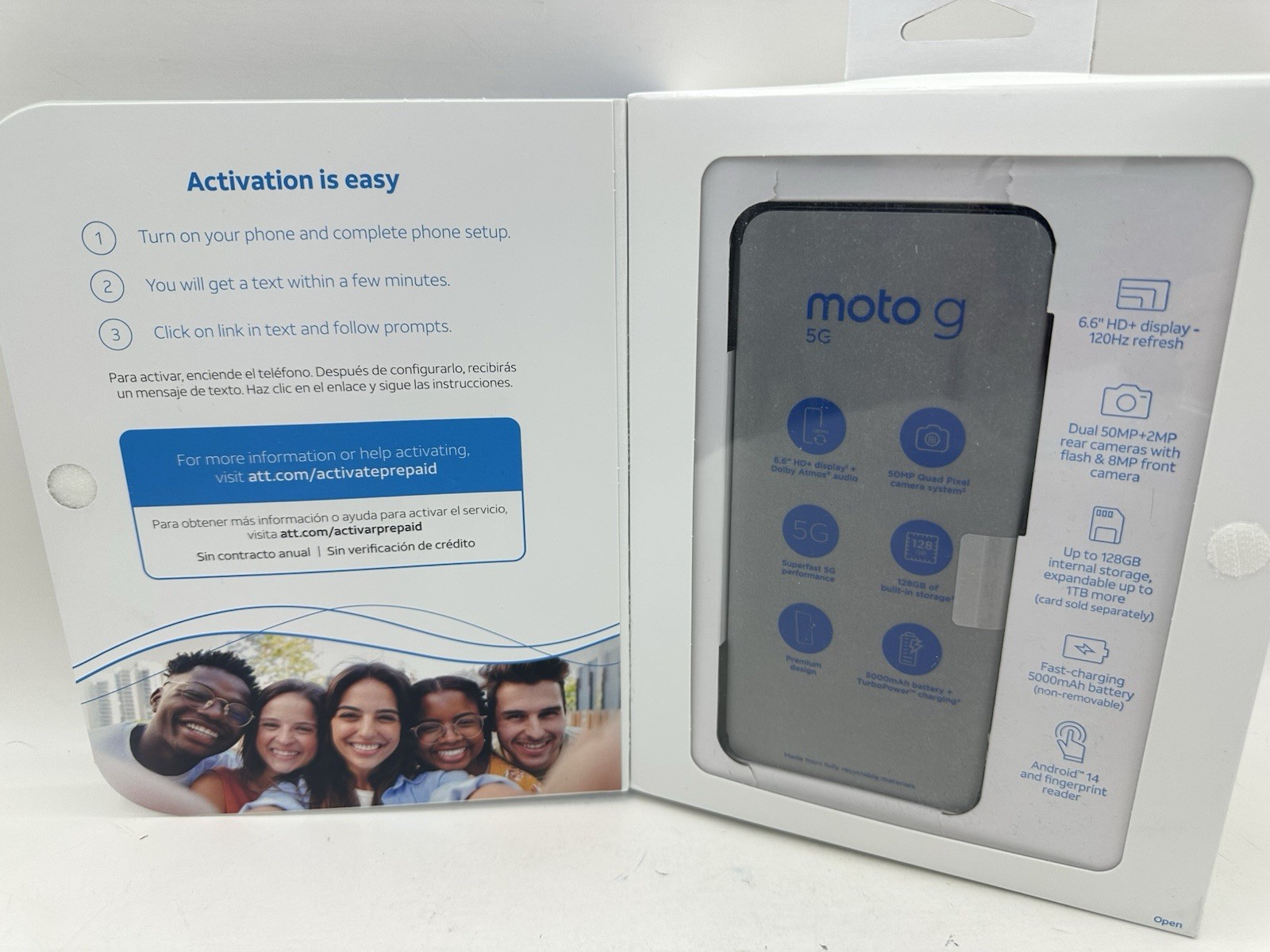 AT&T Prepaid Motorola Moto G 5G 2024 128GB 6.6”50MP Green Android Smartphone New