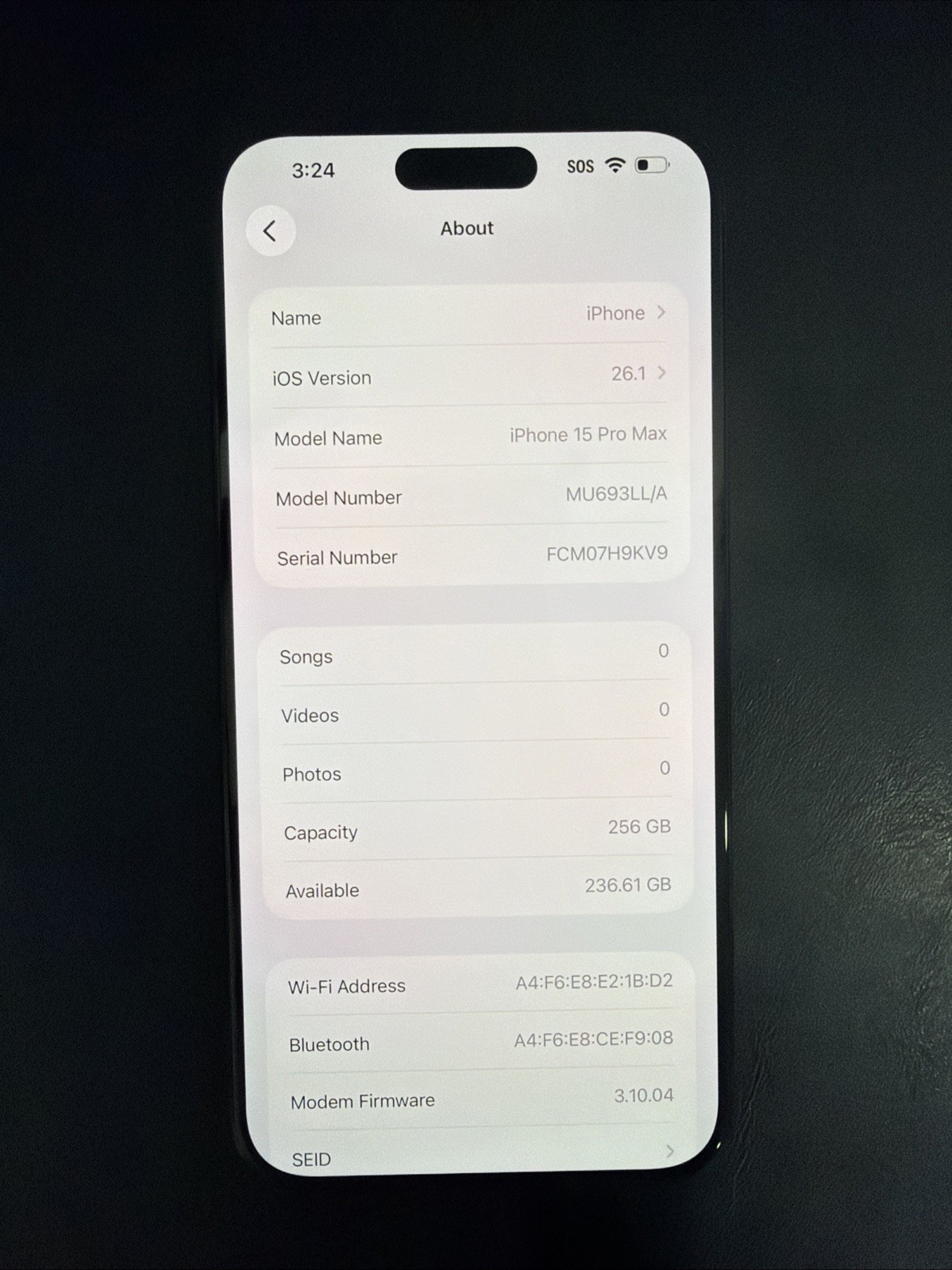Apple iPhone 15 Pro Max 256GB Wi-Fi ONLY Fair Condition *For Parts / Repair*