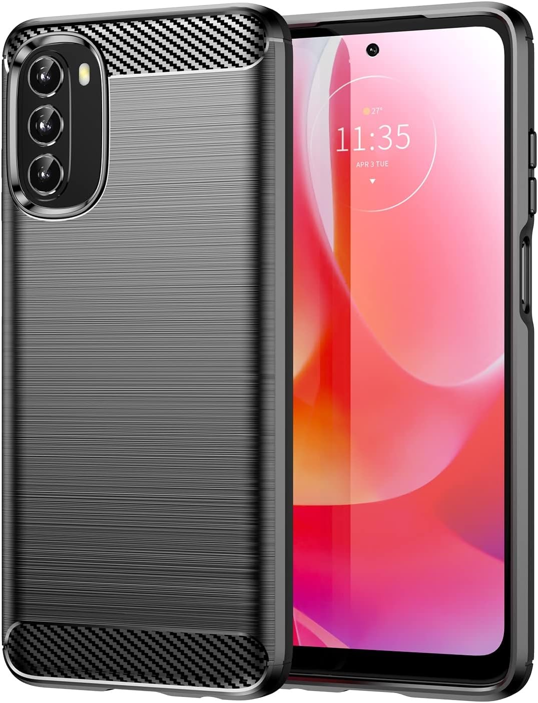 Motorola Moto G 5G 2022 Phone Case, Shockproof Carbon Fiber Jacket, Soft TPU Bla