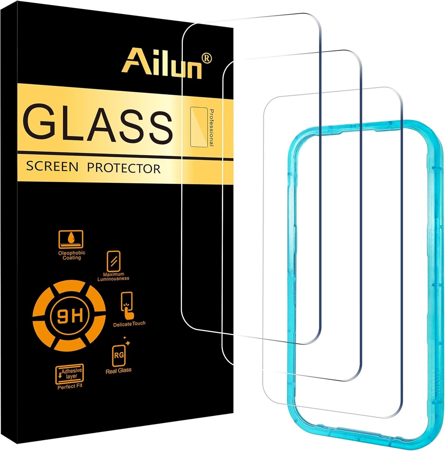 iPhone17 Pro 6.3″ 3 Pack Screen Protector with Installation Frame Tempered Glass
