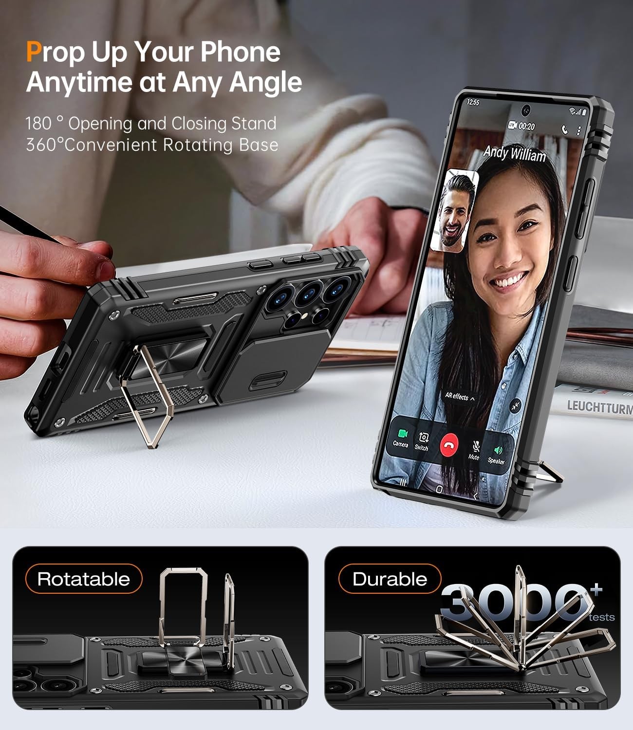 For Samsung Galaxy S25 Ultra Armor Phone Case with Camera Cover Military Grade