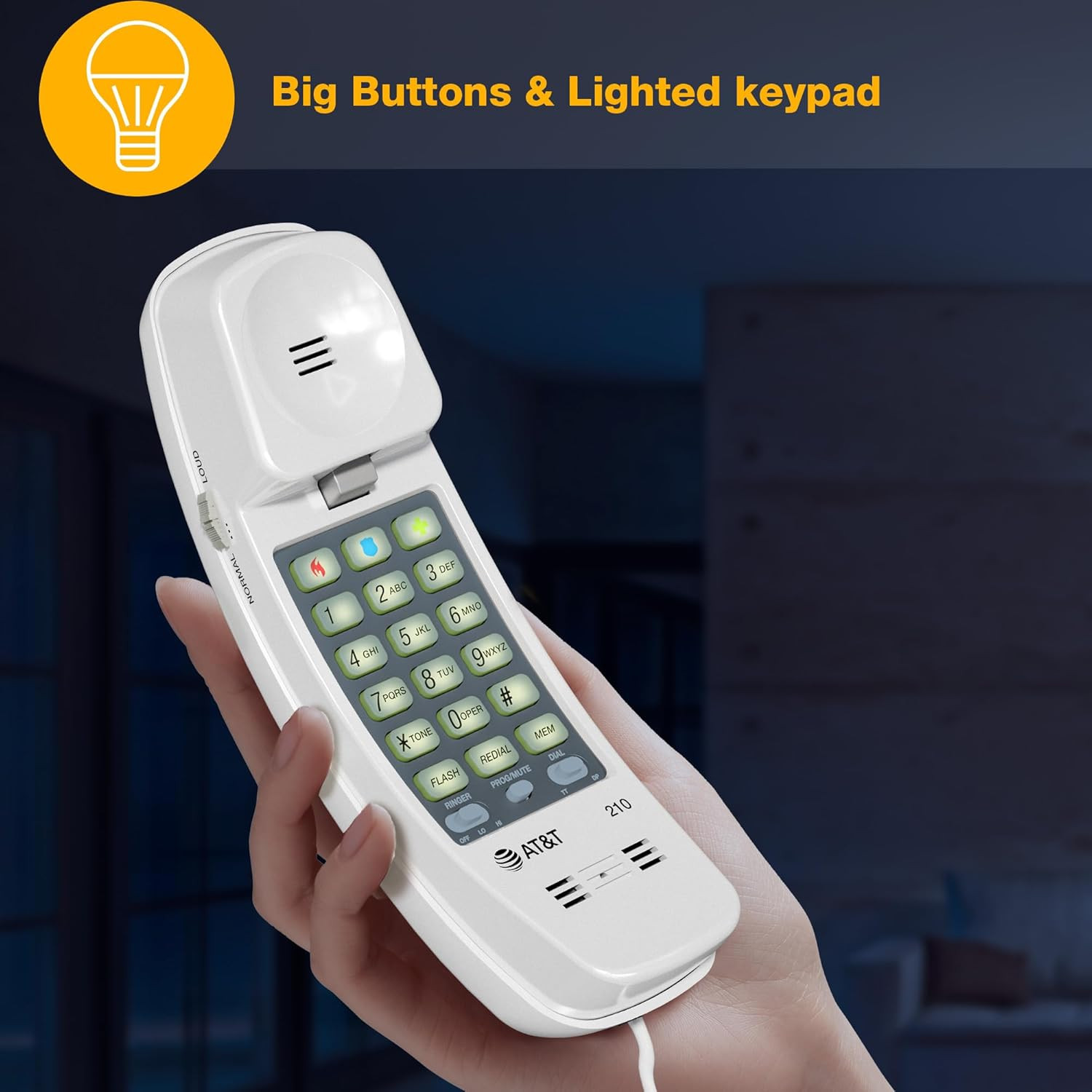 210 Basic Trimline Corded Phone, No AC Power Required, Wall-Mountable, White