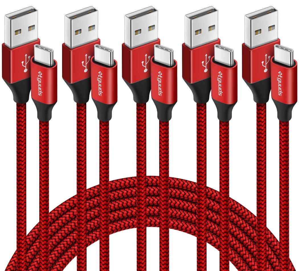 USB A to USB C Cable 5-Pack (3/3/6/6/10 ft) Fast Charging Type C Charger Cord