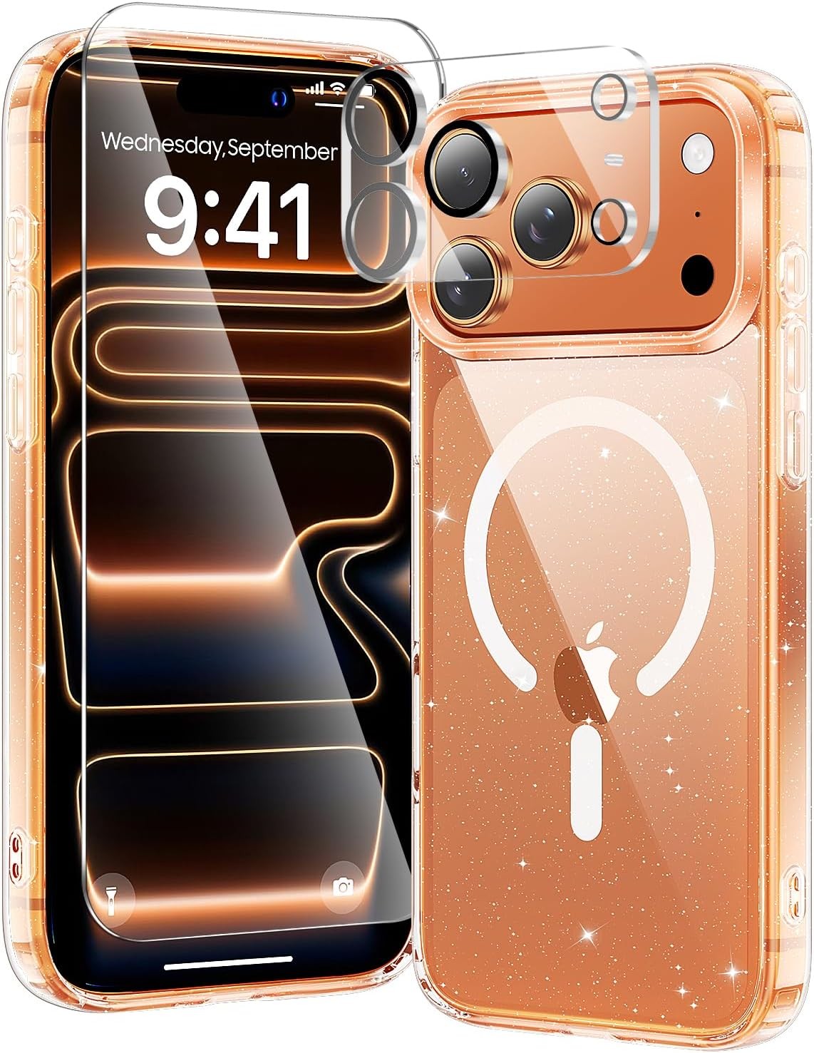3 in 1 for iPhone 17 Pro Max Case Clear Glitter, Not Yellowing, Military-Grade P