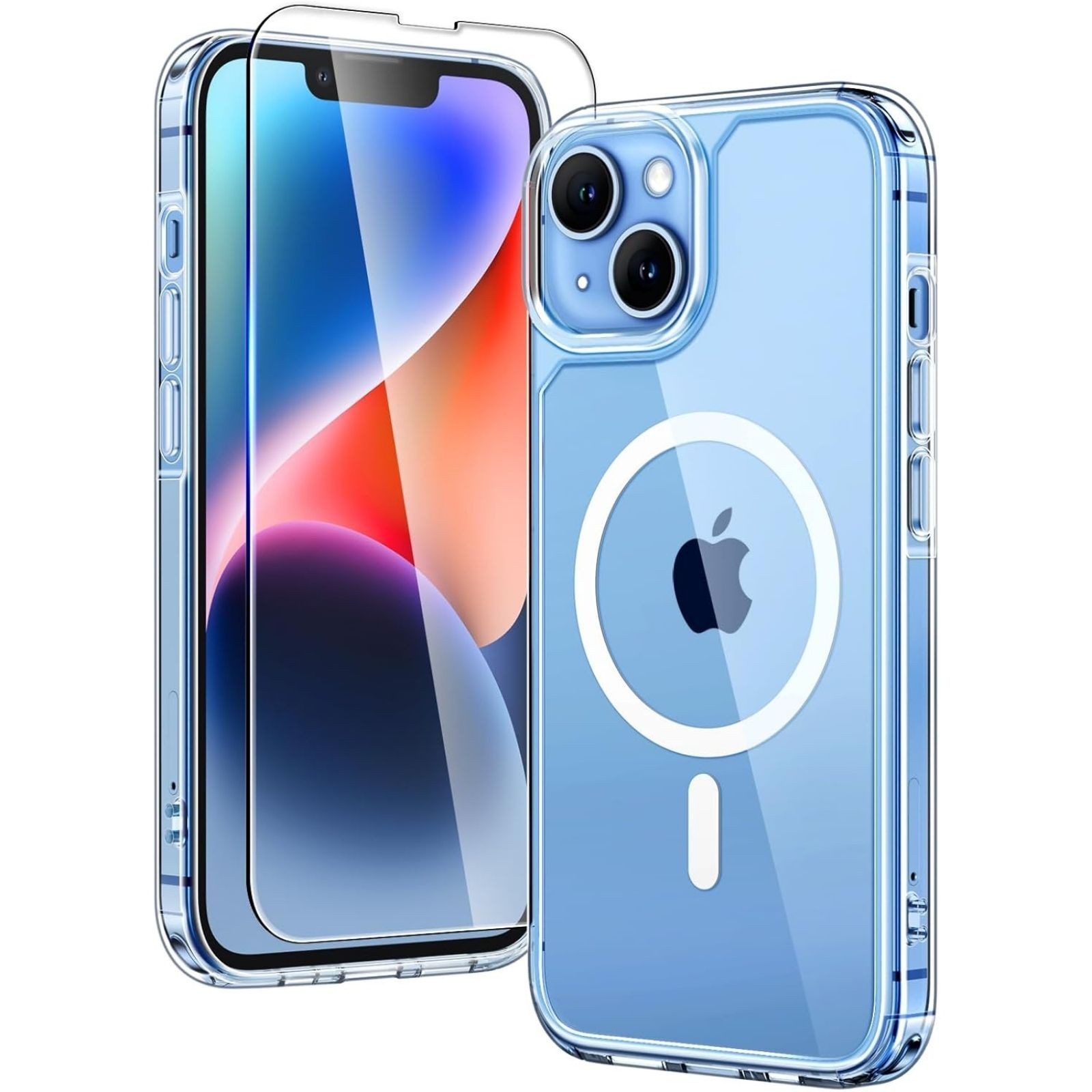 2 in 1 Magnetic Clear Case for iPhone 14 with Screen Protectors, Slim 6.1 Inch