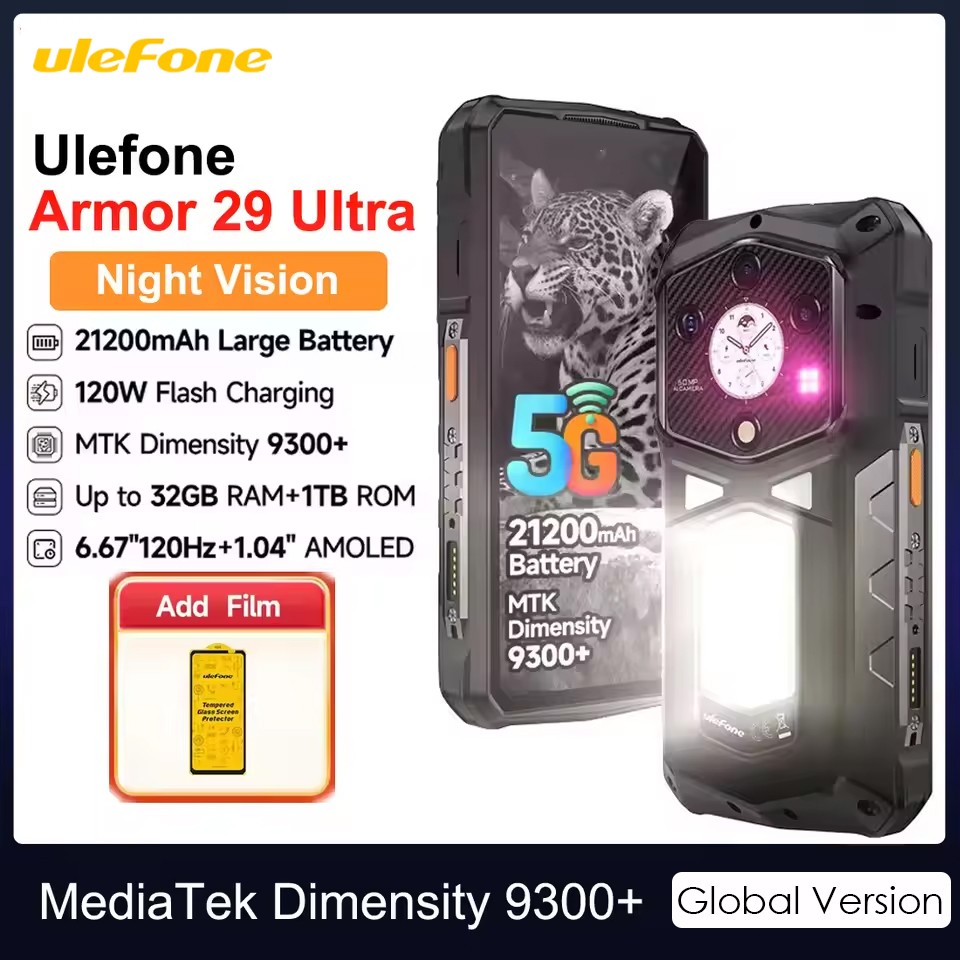 Global Ulefone Armor 29 Ultra 5G Rugged Phone 16GB+1TB Dual Screen 120W 21200mAh