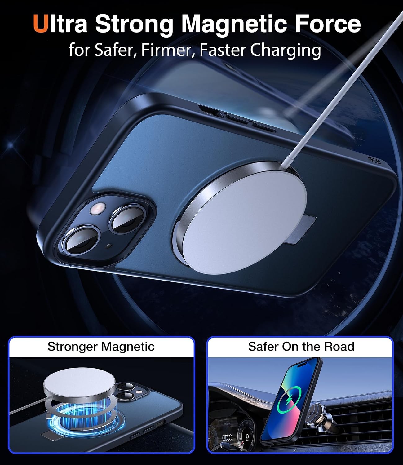 3-in-1 Magnetic Kickstand Ring Holder for iPhone 13 Case, iPhone 14 Case