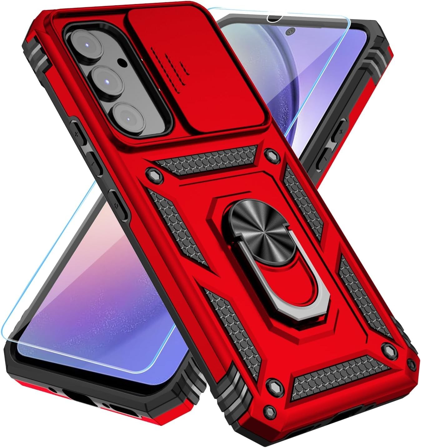 Phone Case for Samsung Galaxy A14 5G with HD Screen Protector & Kickstand, Red
