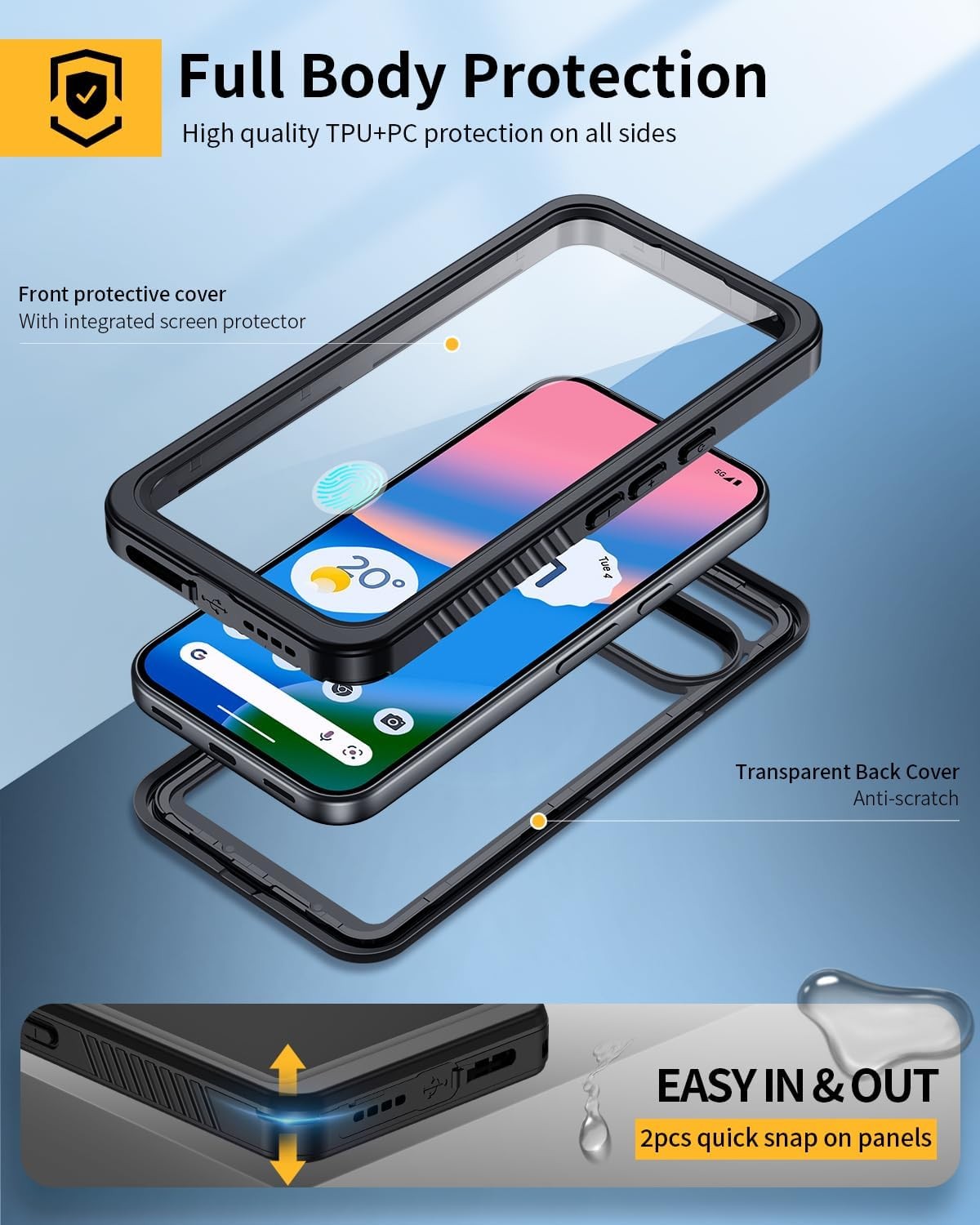 6.3 inch IP68 Waterproof Dustproof Shockproof Case for Google Pixel 10 Black