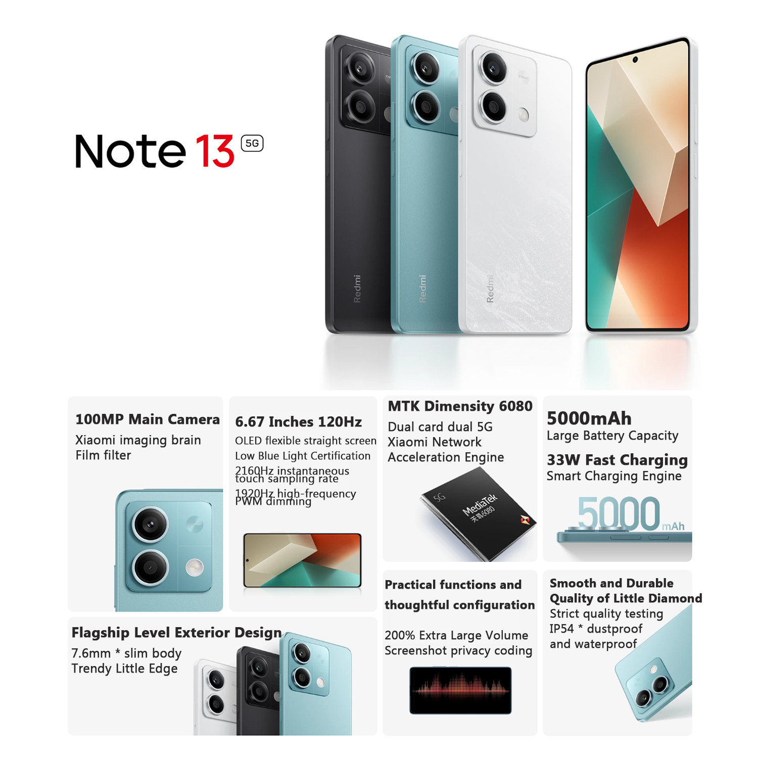 Xiaomi Redmi Note 13 5G 128/256GB 108MP 5000mAh 6.67″ Snapdragon4 Gen1 Unlocked