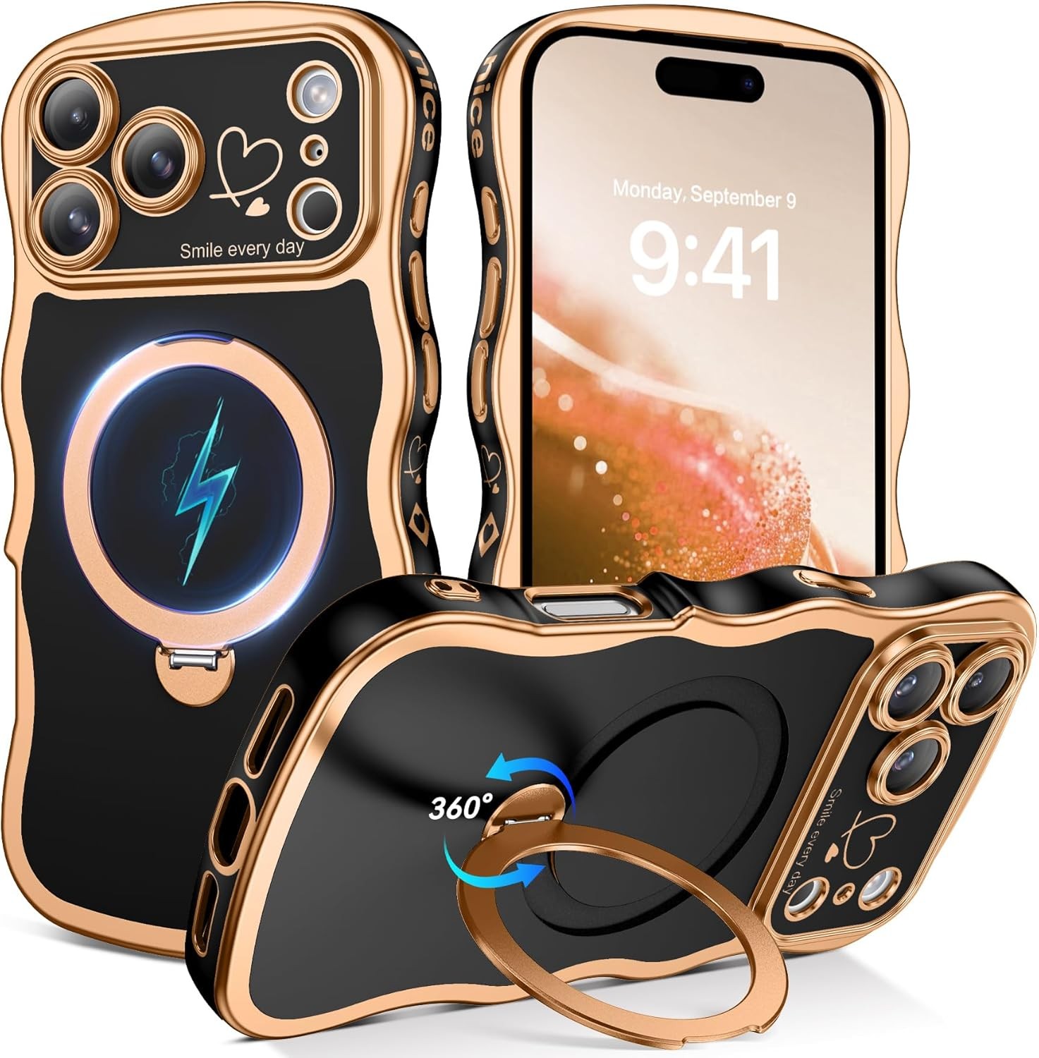 Magnetic for iPhone 17 Pro Max Case with 360° Rotatable Kickstand Ring, Black/Go