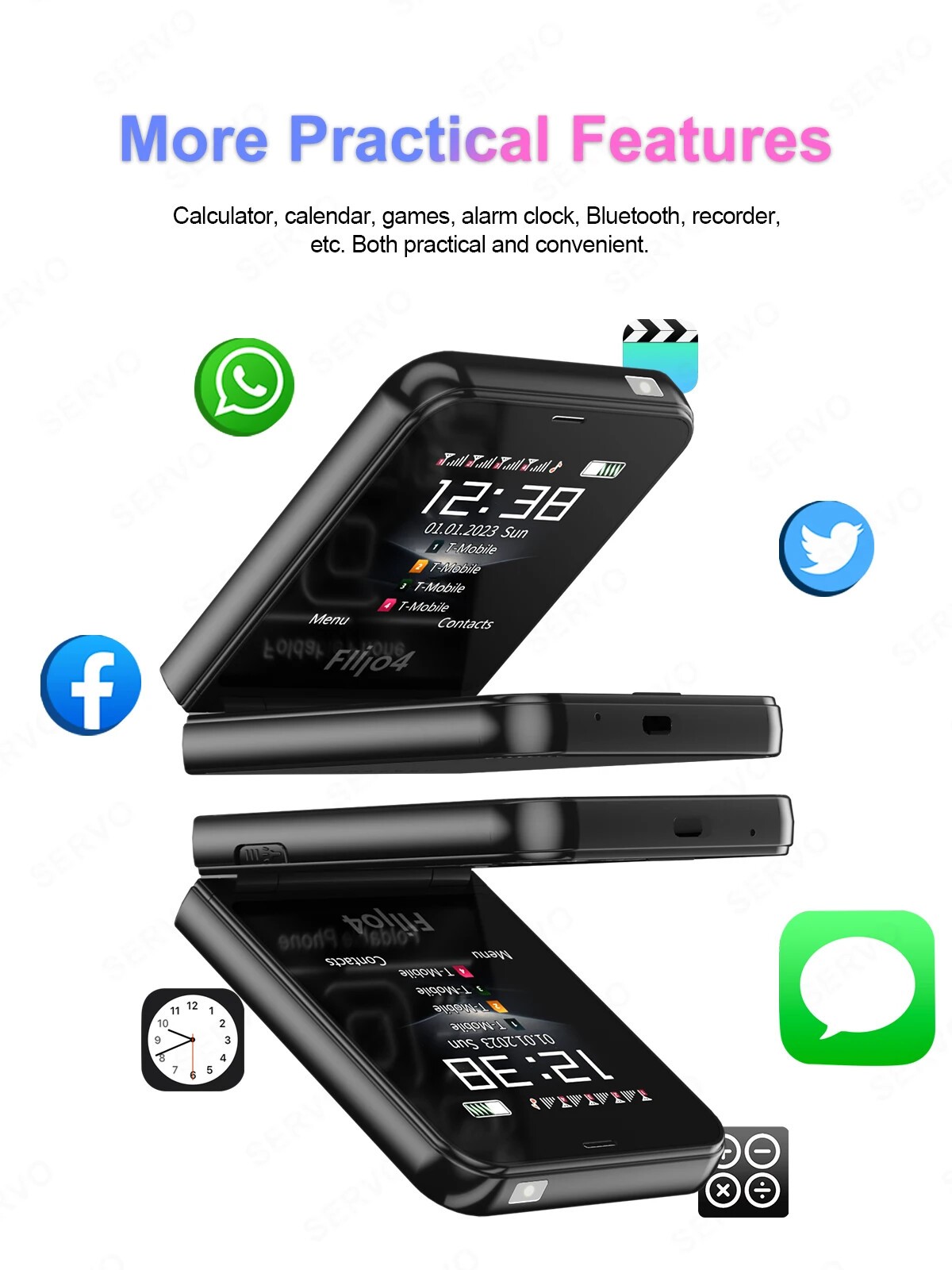 SERVO Unlocked 4 SIM Card Slots Mini Foldable Mobile Cell Phones NEW Dialer
