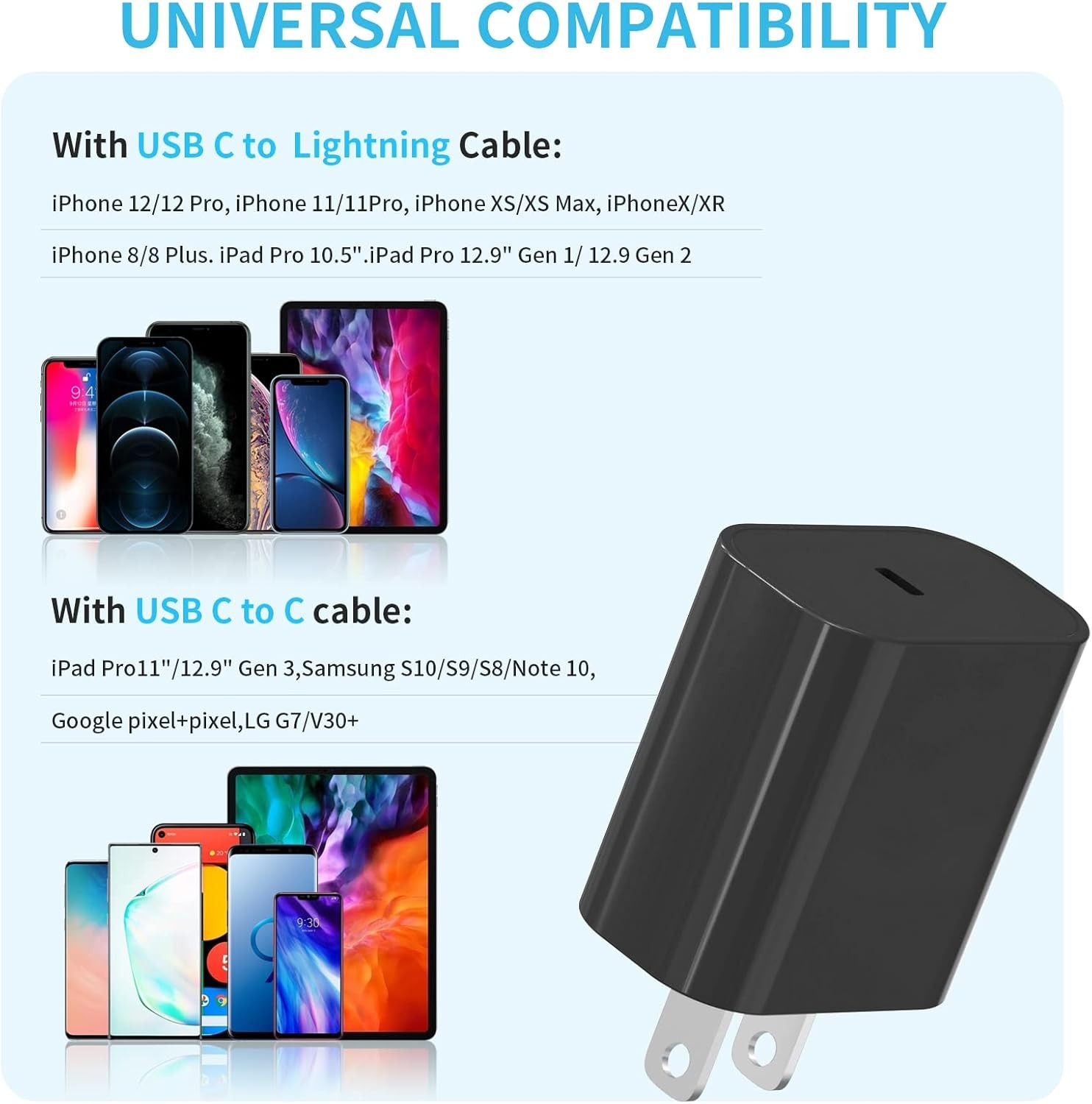 3-Pack 20W USB-C Fast Charger Wall Adapter for iPhone 17/17 Pro, Galaxy