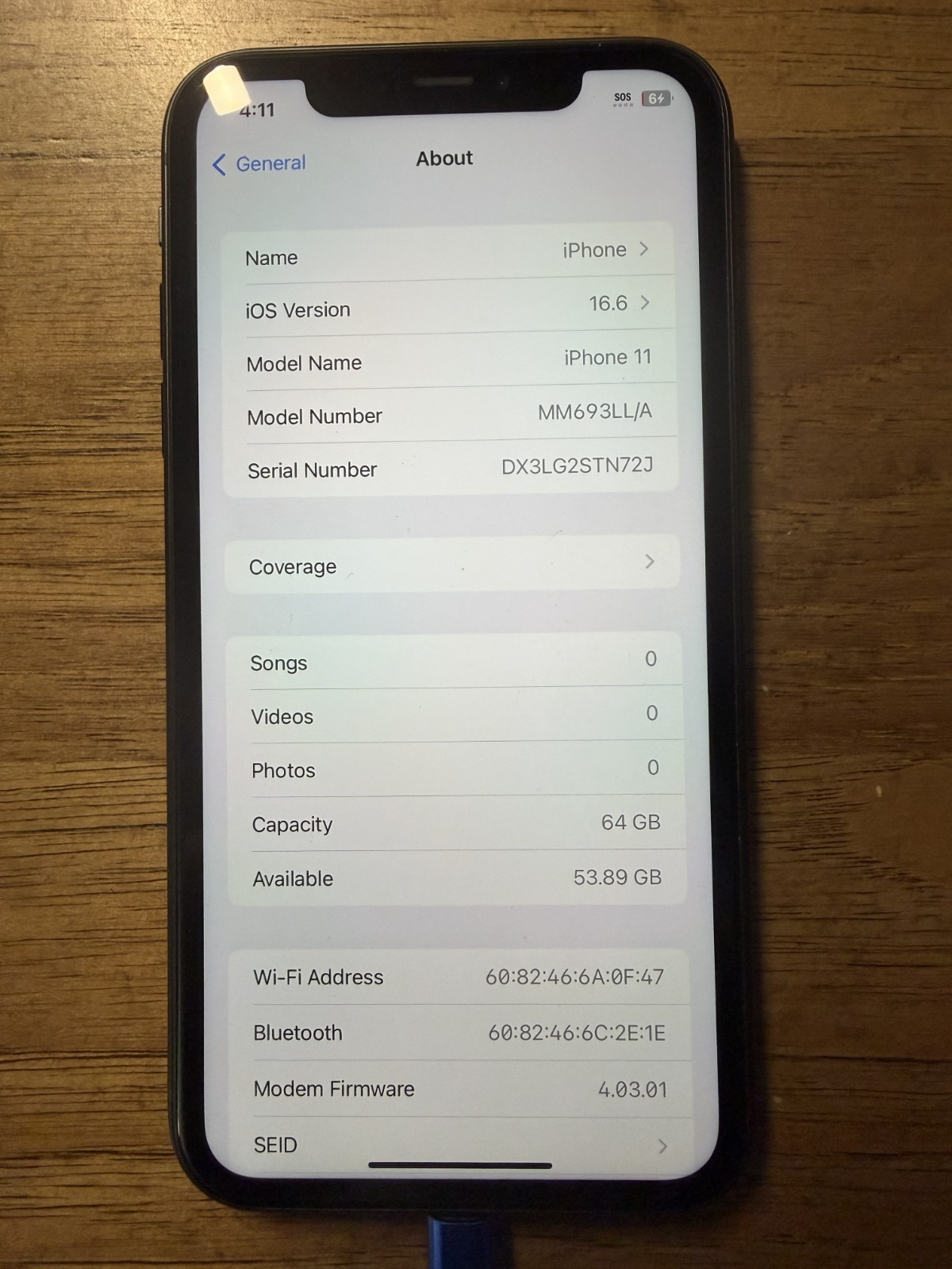 Apple iPhone 11 – 64 GB – Black TracFone – Verizon 100% Battery