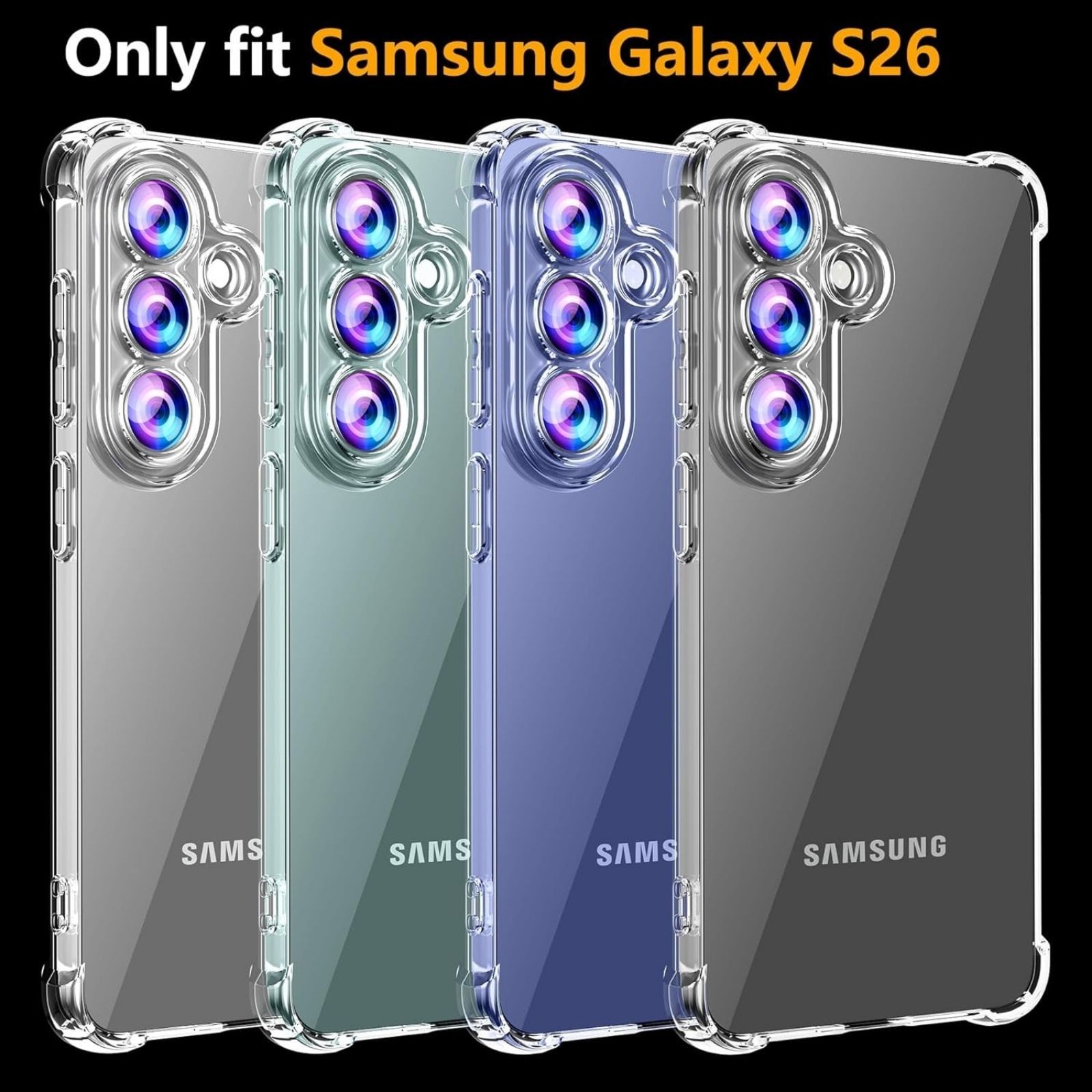 Phone Case for Samsung Galaxy S26 with Tempered Glass Screen Protector, Clear Co