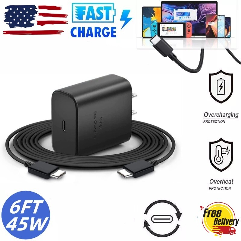 45W PD Super Wall Charger Type c Android 6FT Charging Cable for Galaxy S23 S22+