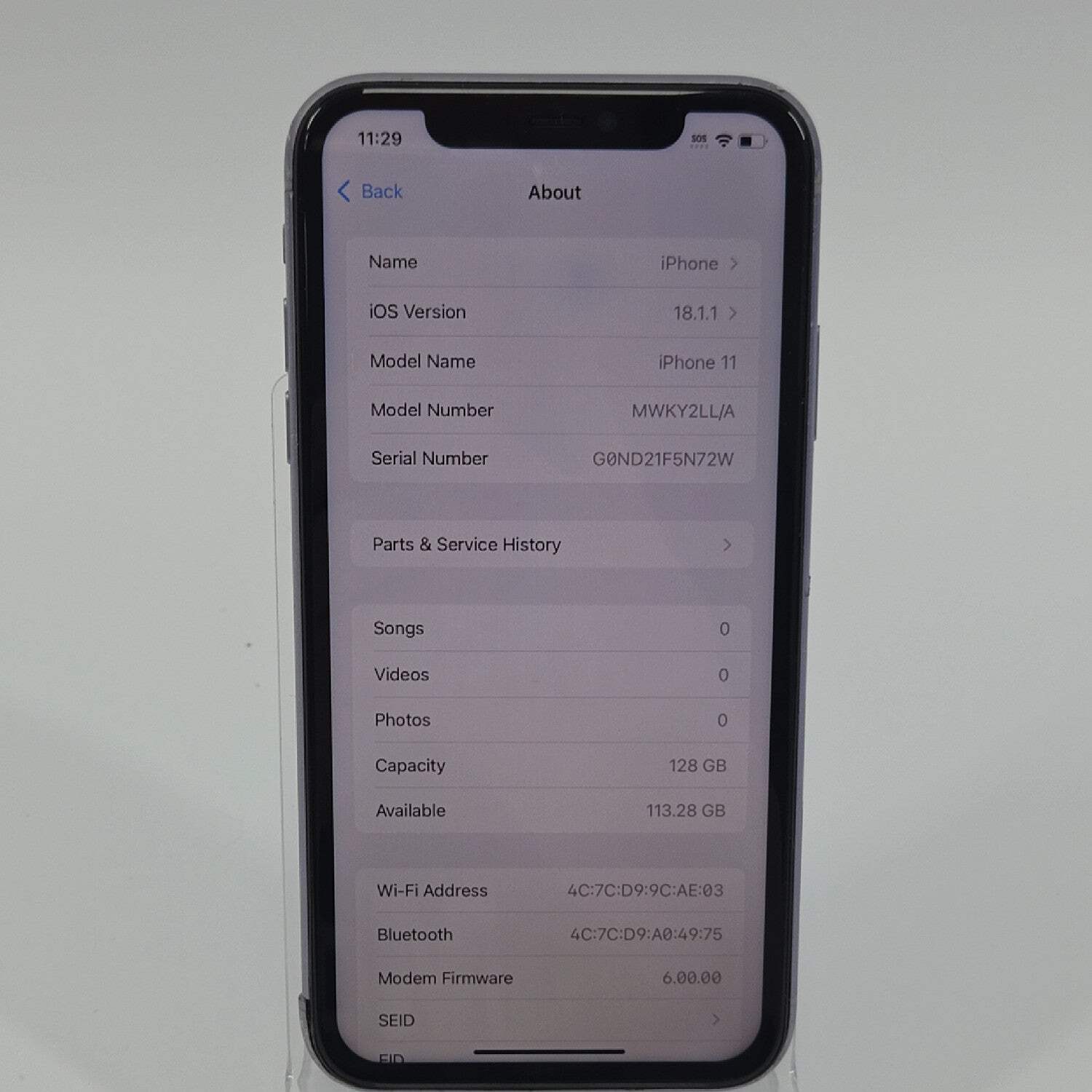Broken Unlocked Apple iPhone 11 128GB 18.1.1 MWKY2LL/A shattered rear glass