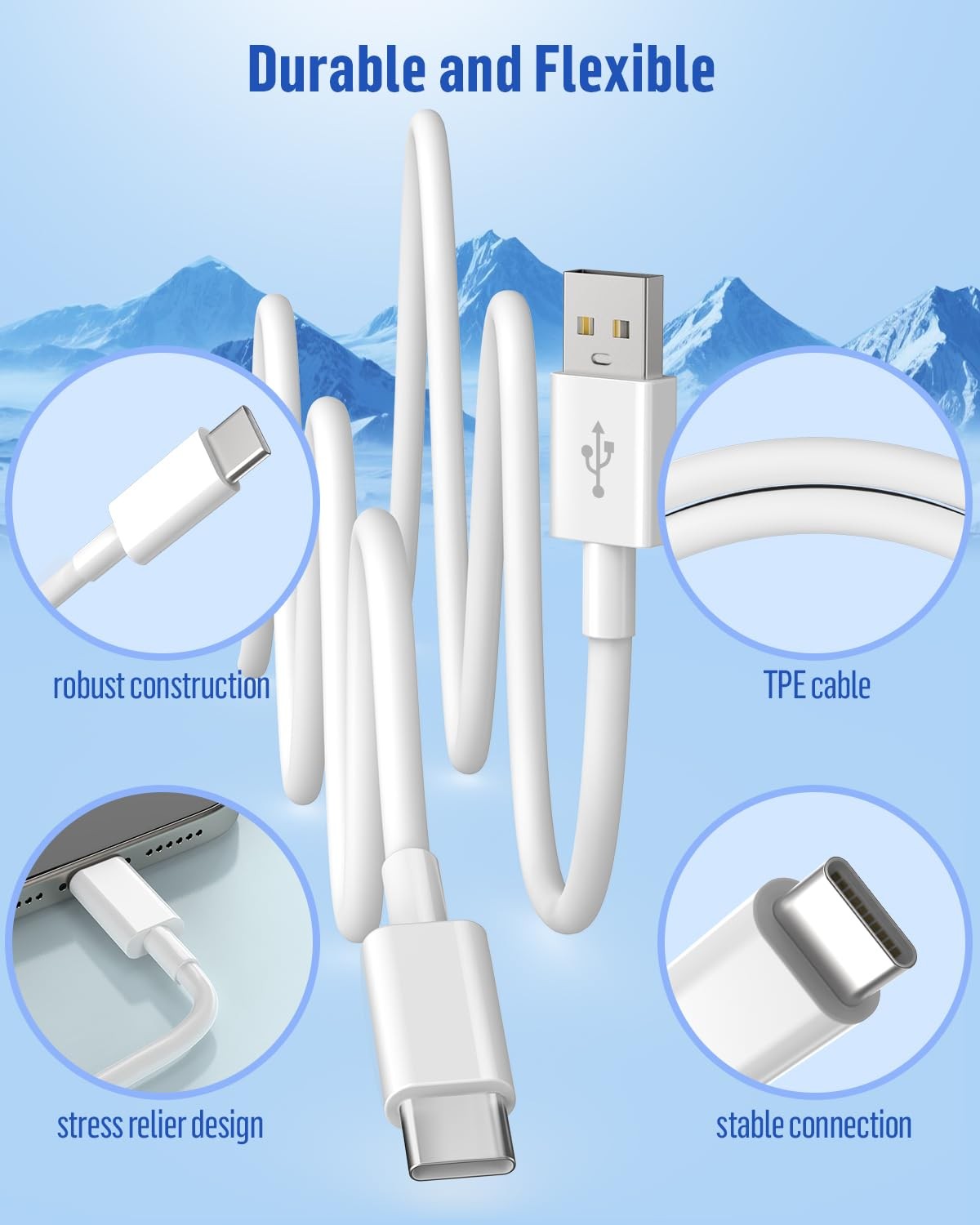 3ft USB-C to USB Fast Charging Cable (2 Pack) for iPhone 17/17 Pro/17 Pro Max
