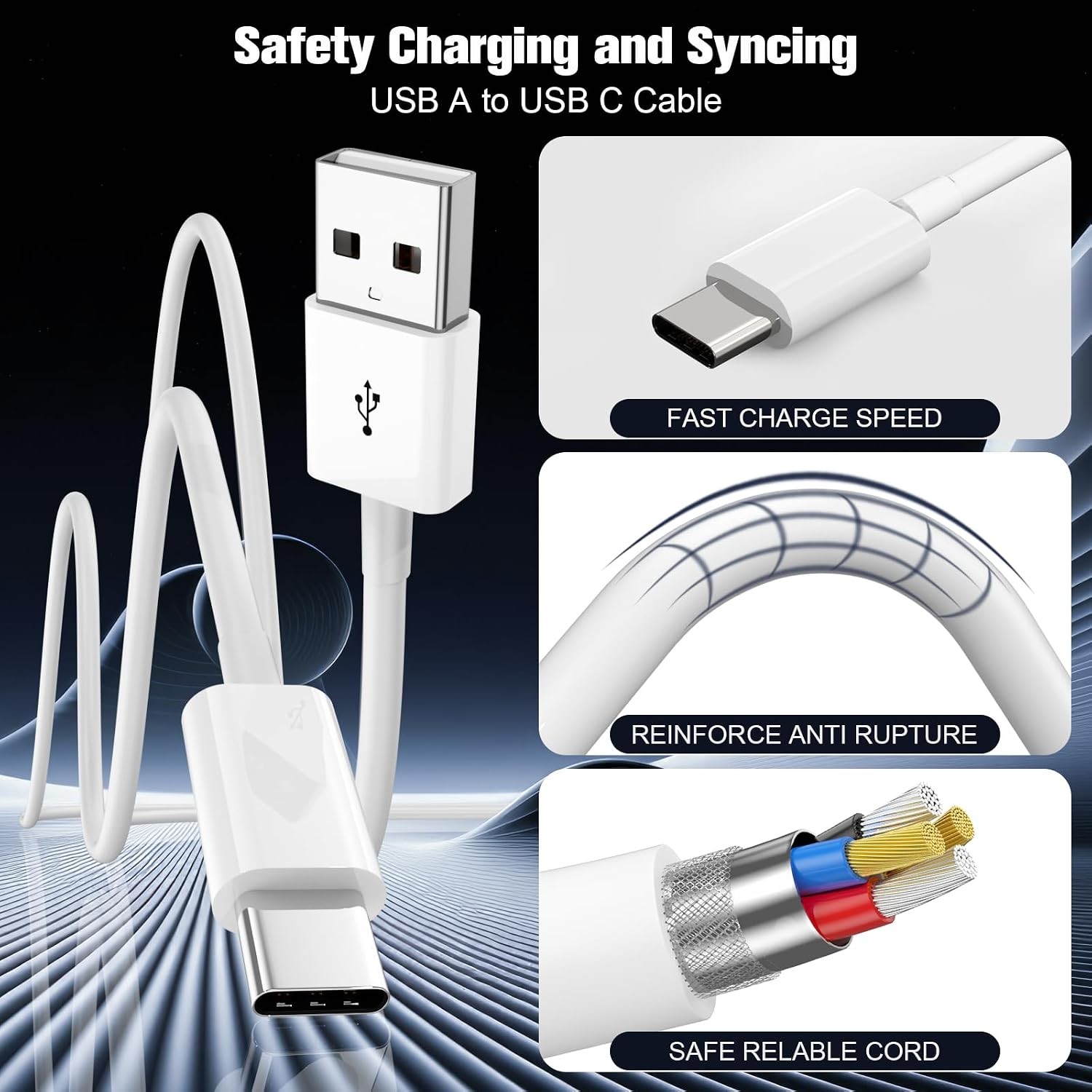 3FT USB A to USB C Fast Charging Cable for iPhone 17/16/15 & iPad
