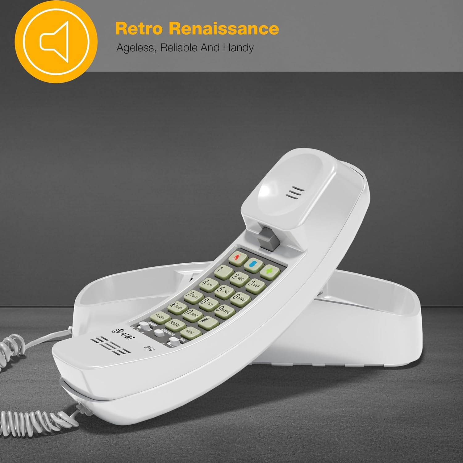 210 Basic Trimline Corded Phone, No AC Power Required, Wall-Mountable, White