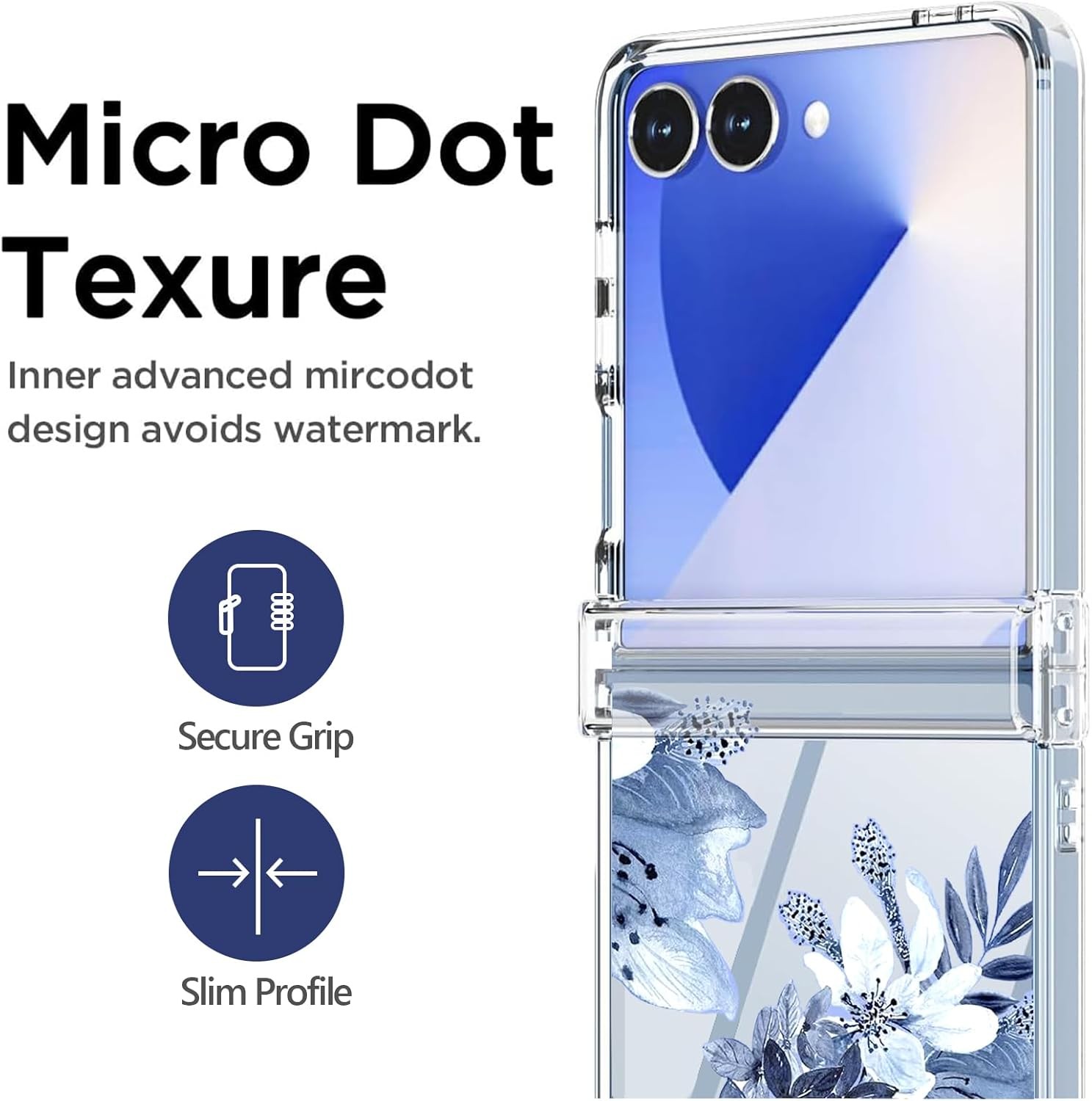 Samsung Galaxy Z Flip 7 Case with Hinge Protection, Clear Floral Lavender Shockp