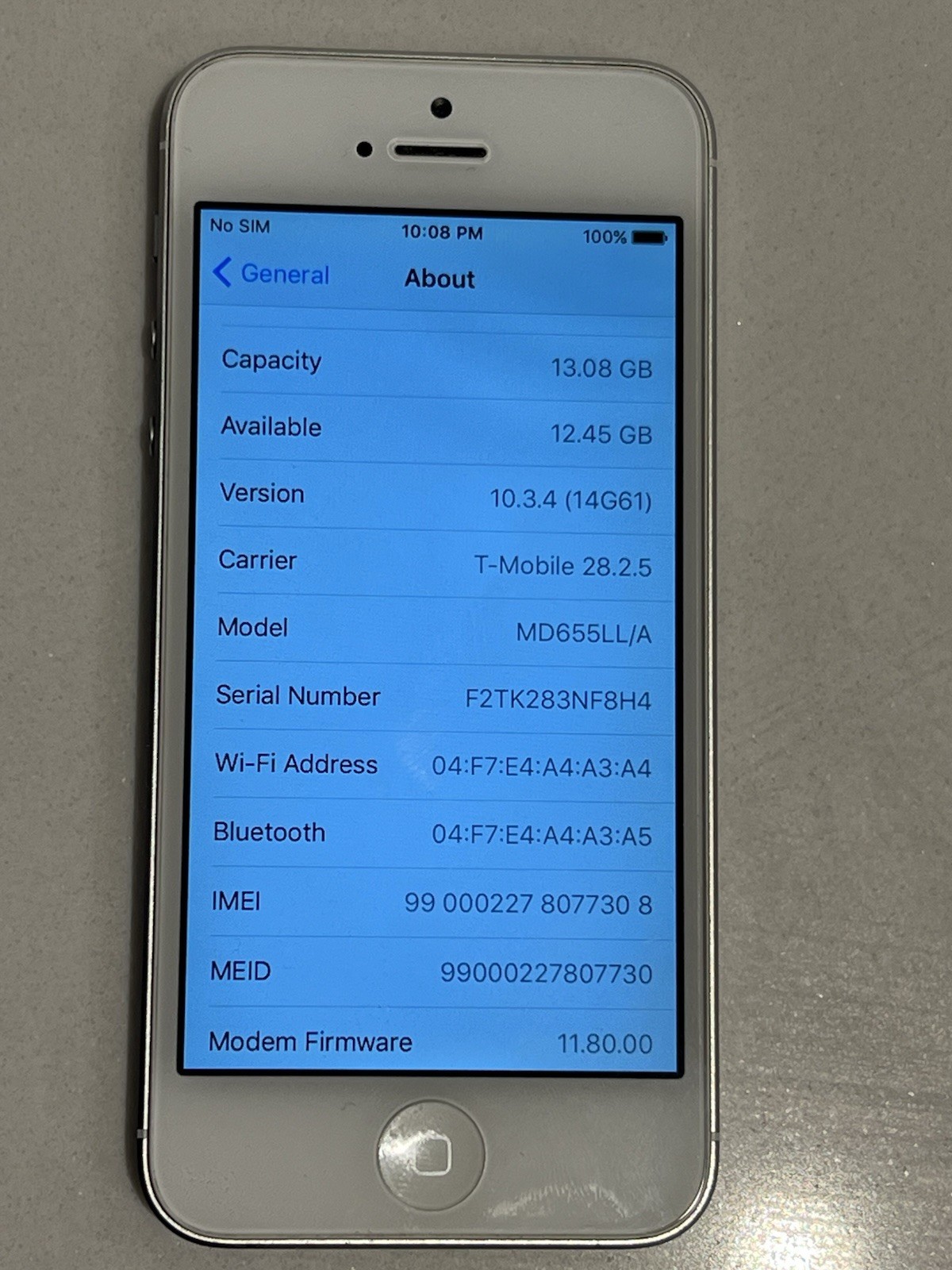 iPhone 5 16GB White Unlock A1429 16gig Storage MN8K2LL/A