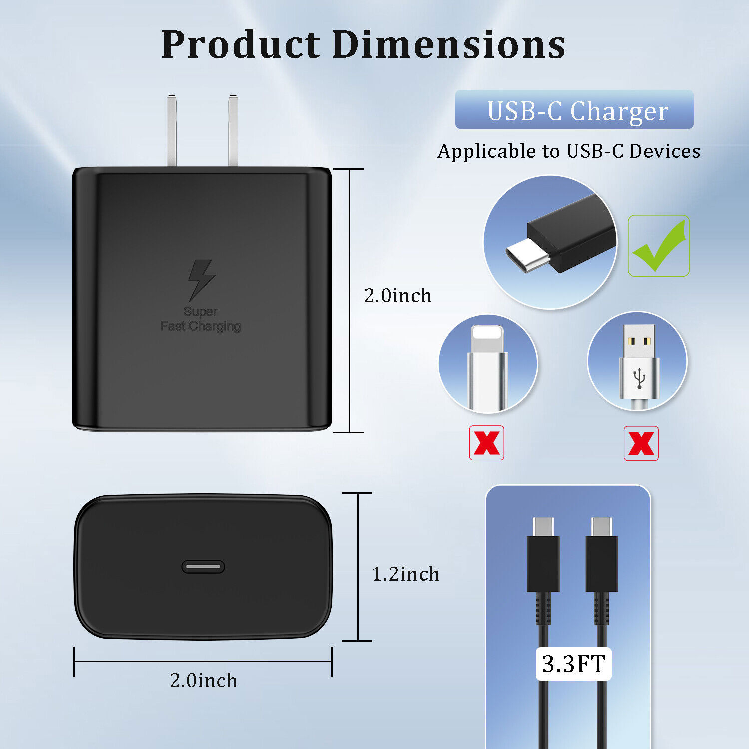 ⚡45W USB-C Super Fast Wall Charger Type C Charging Cable Fit Samsung S21/S22/S23