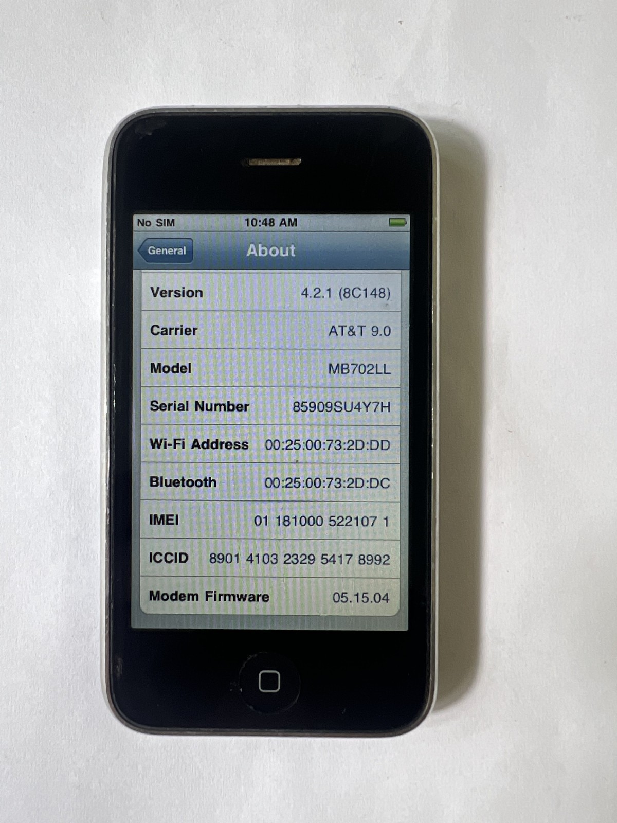 iPhone 3G 8GB Black (AT&T) A1241 (GSM) MB702LL iOS 4.2.1 read home button issue!