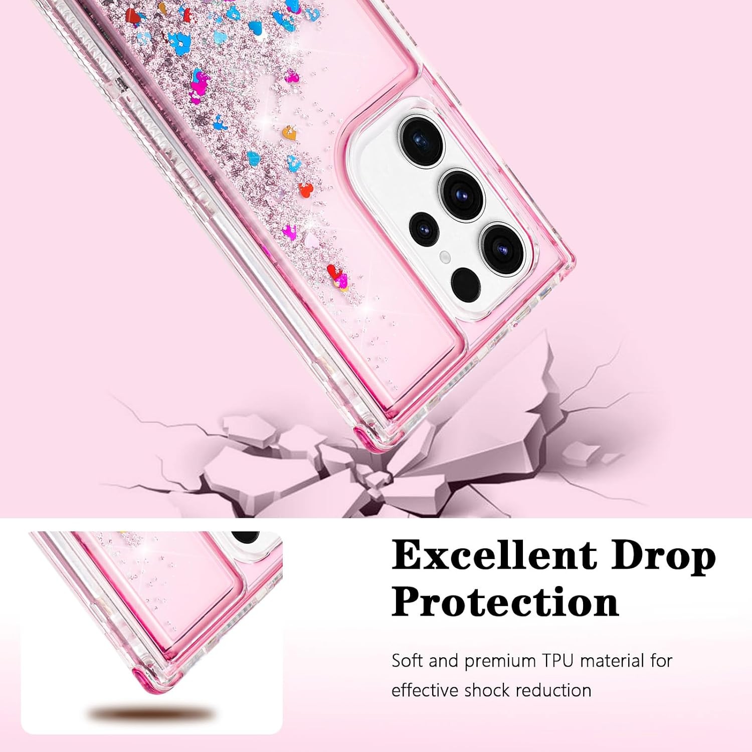 3PCS Case & Liquid Glitter for Samsung Galaxy S24 Ultra 6.8” Military-Grade Prot