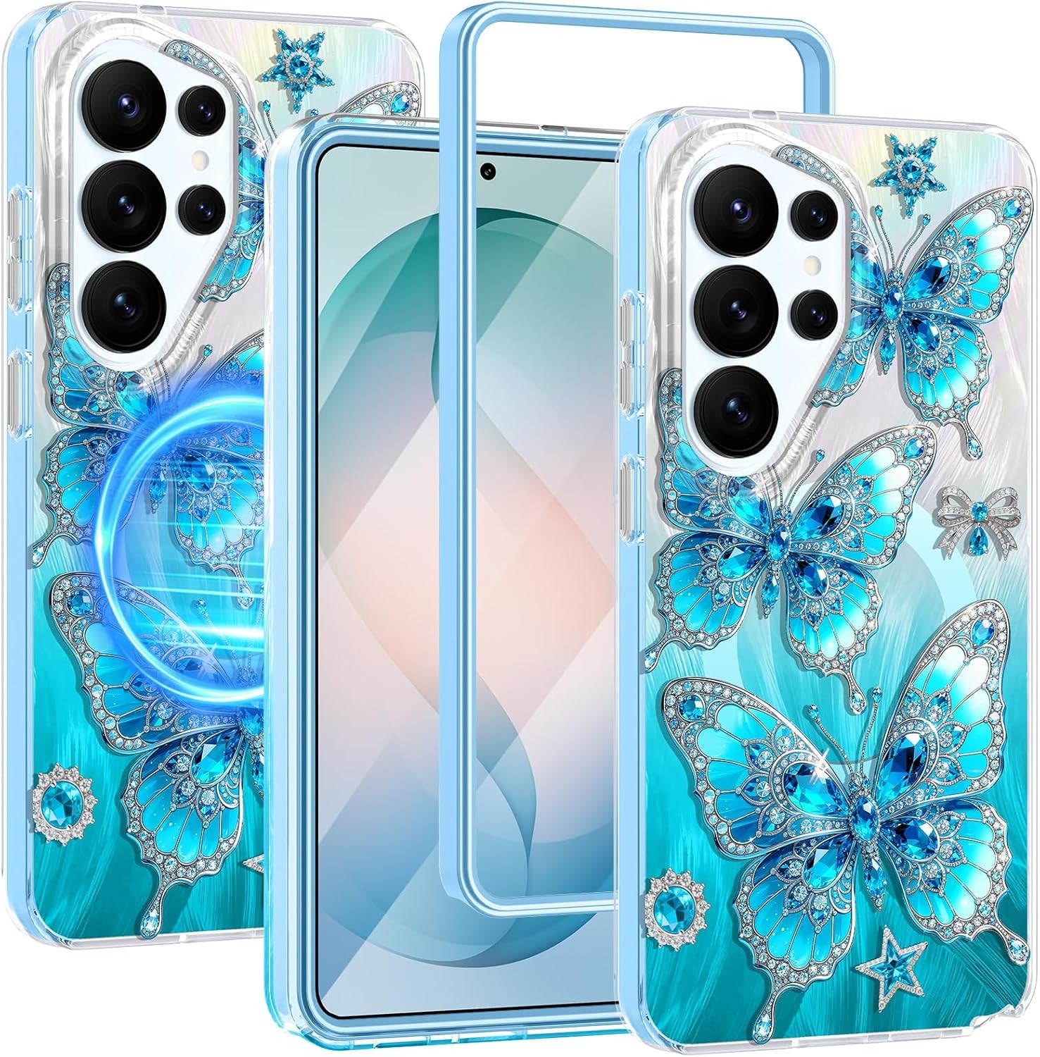 Case & Soft TPU Bumper for Samsung Galaxy S26 Ultra with Magnetic Ring Mist Blue