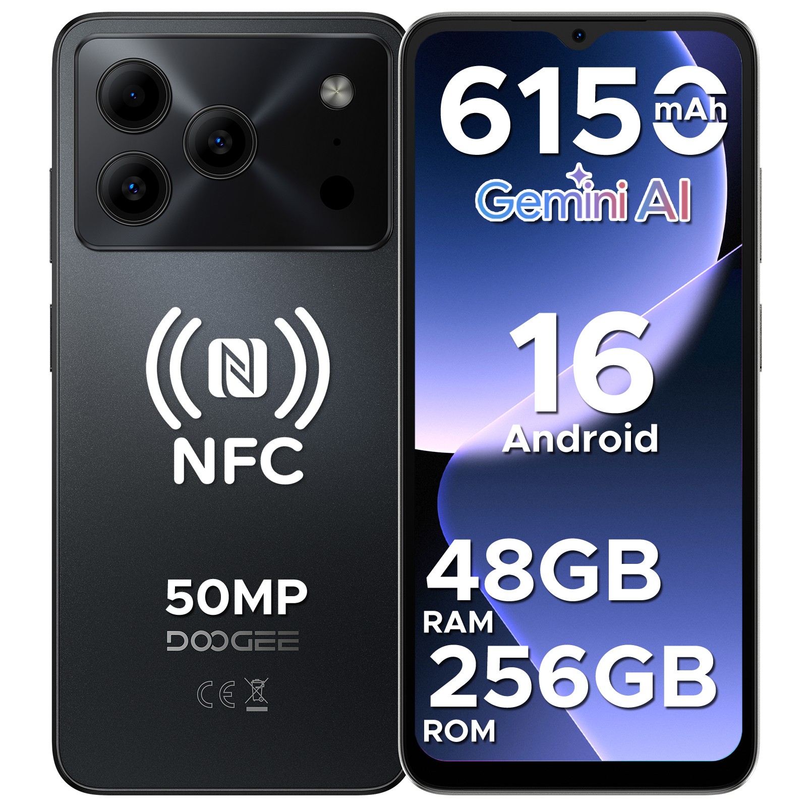 DOOGEE Note56 Plus Unlocked Android 16 Cell Phone 48GB+ 256GB 6150mAh Smartphone