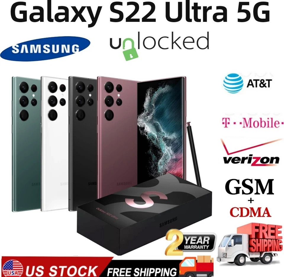 NEW SEALED Samsung Galaxy S22 Ultra (5G) SM-S908U 128/256/512GB Factory Unlocked