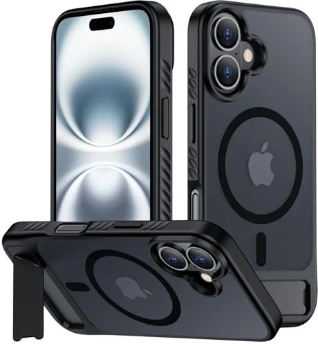 Slim Translucent Matte Case for iPhone 16 with Kickstand, Military-Grade Protect