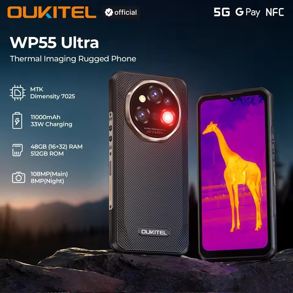 OUKITEL WP55 Ultra 5G Thermal Imaging Rugged Phone 48GB+512GB 11000mAh 108MP