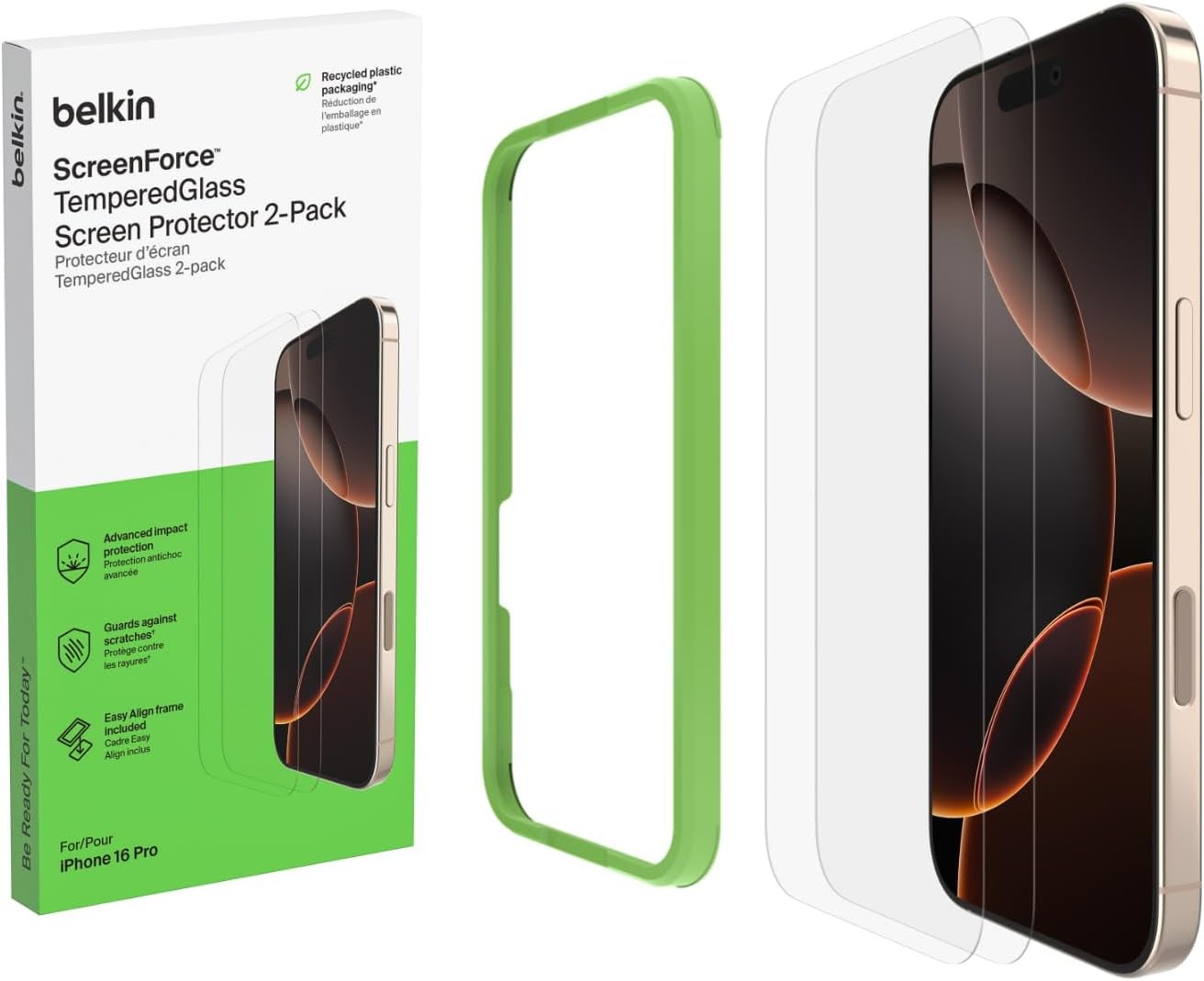 2PCS Screen Protector for iPhone 16 Pro Slim Scratch-Resistant Impact Protection