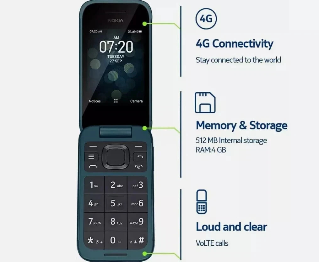 Unlocked Nokia 2780 Flip 4G LTE WIFI 512MB GSM Big Keyboad 2.7″ SmartPhone