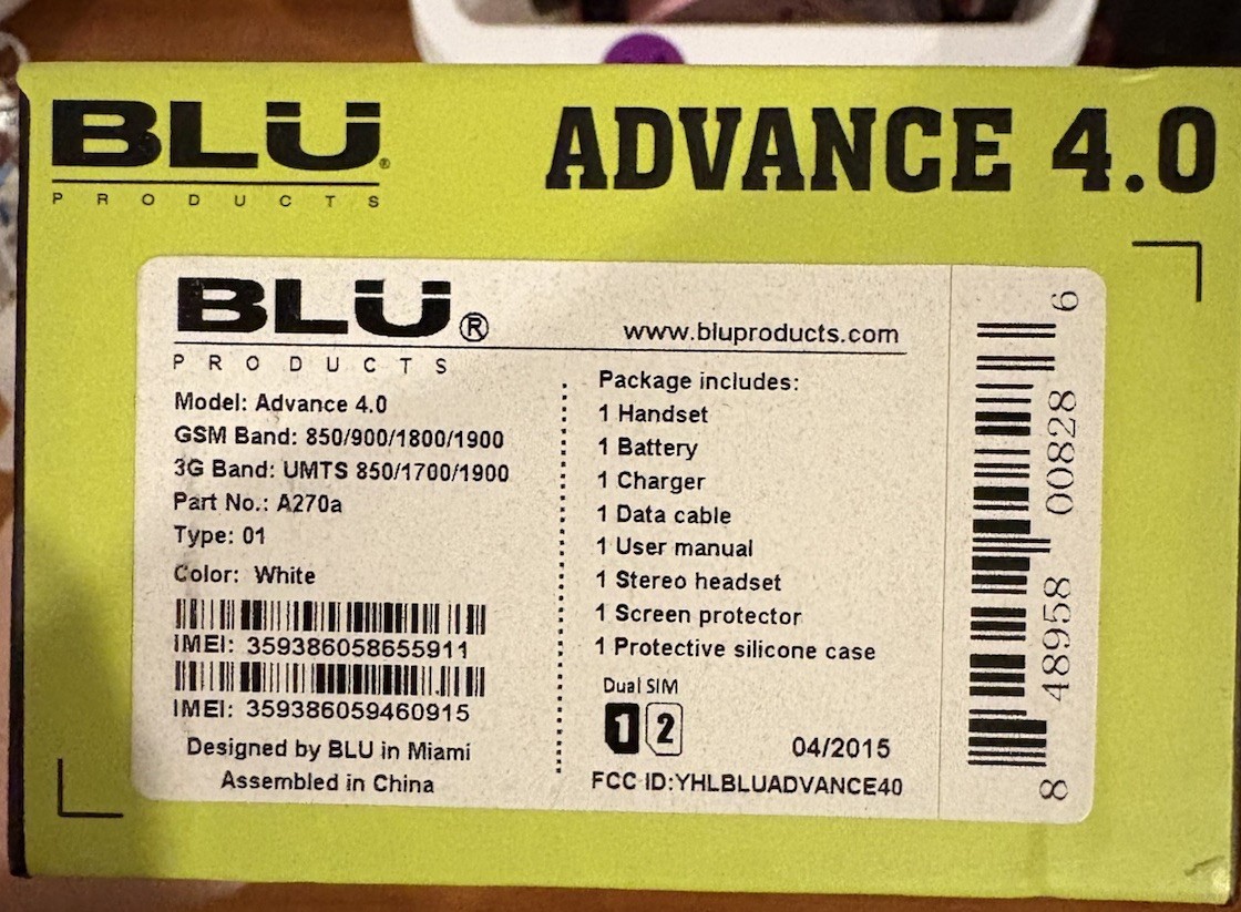 BLU Advance 4.0 A270a Dual SIM GSM/UMTS White 1.13GB 2MP Smartphone