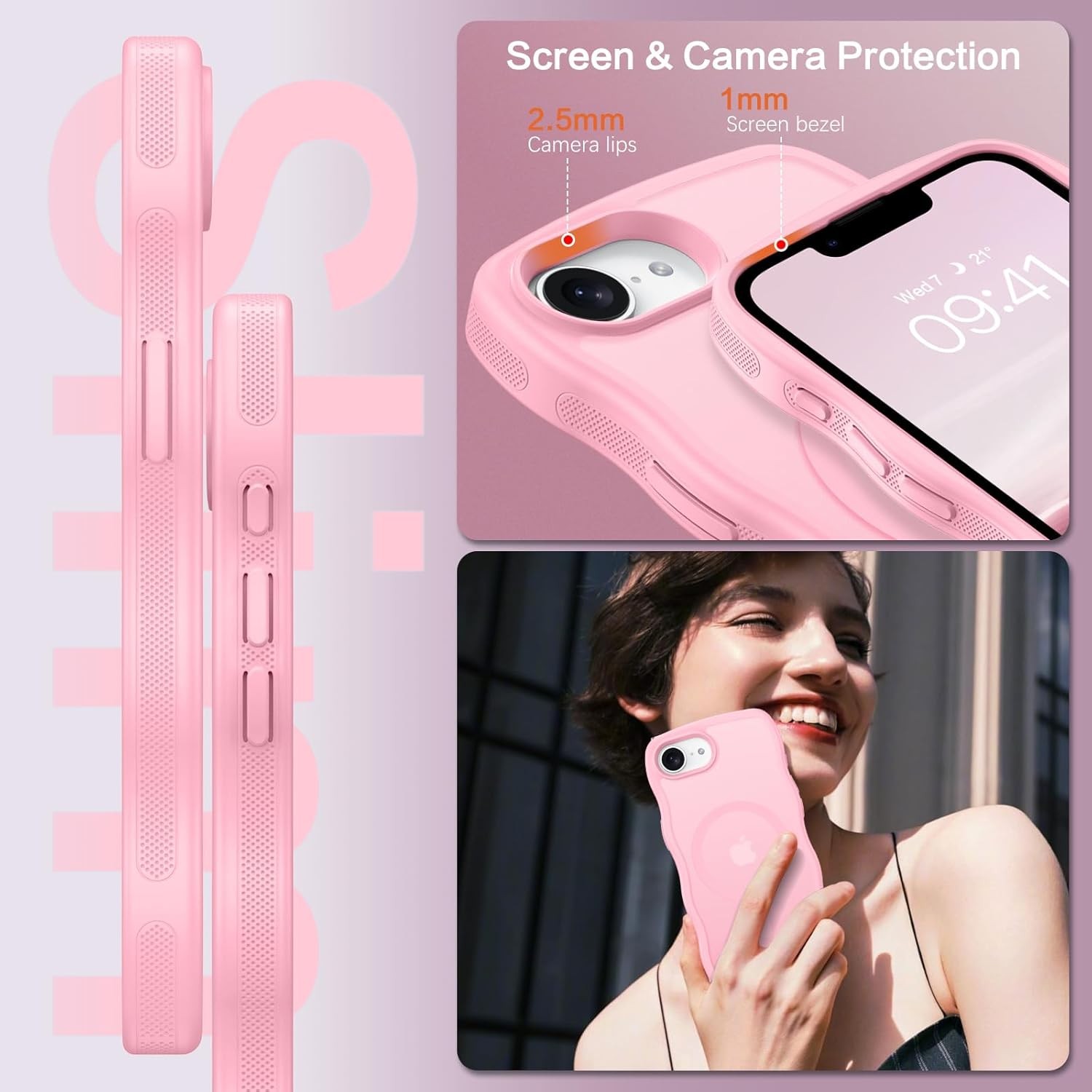 Magnetic for iPhone 17e Case, Cute Wavy Frame Translucent Matte Anti-Slip Bumper