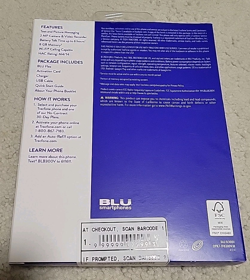 TRACFONE BLU Flex 8GB, Black, Flip Phone; SIM not Included, NEW Open Box