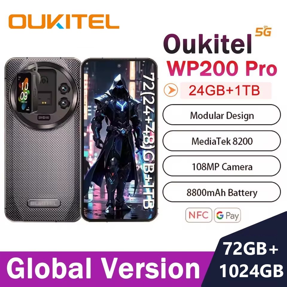Oukitel WP200 Pro 5G Rugged Phone 72GB+1TB 8800mAh Detachable 108MP Rear Screen
