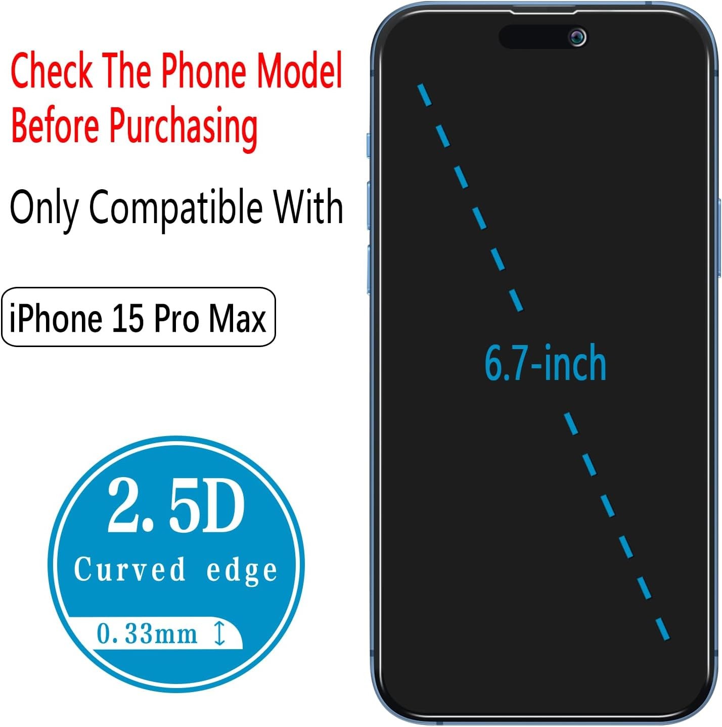 2PCS Privacy Screen Protector & Camera Lens Protector for iPhone 15 Pro Max 6.7