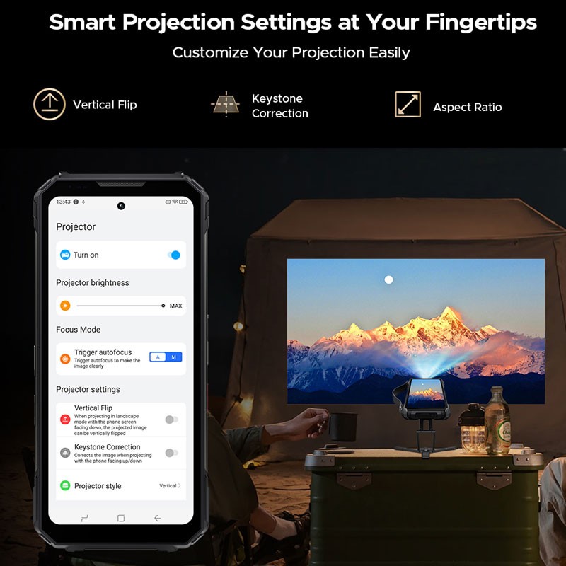 DOOGEE V MAX PLAY 5G Projector Rugged Phone Android 15 Mobile 200MP AI Camera