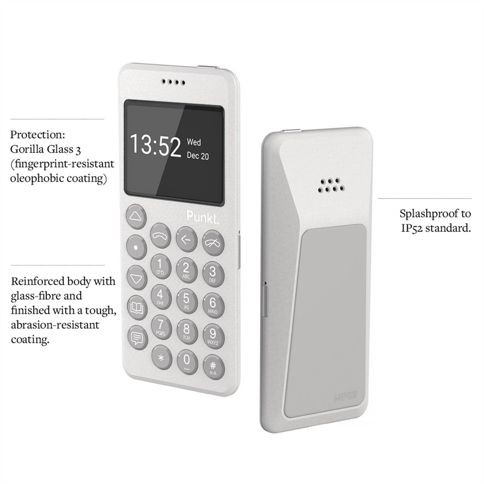 Punkt. MP02 Minimalist 4G LTE Cell Phone – 2GB RAM, 16GB Storage – Grey