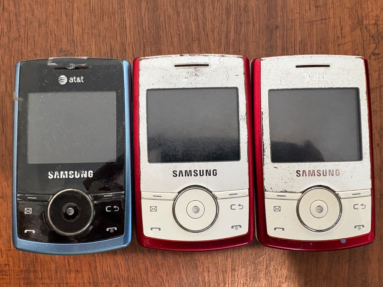 3 Vintage Samsung Propel (SGH-A767) 2 red and 1 blue Untested. 2 batteries-Parts