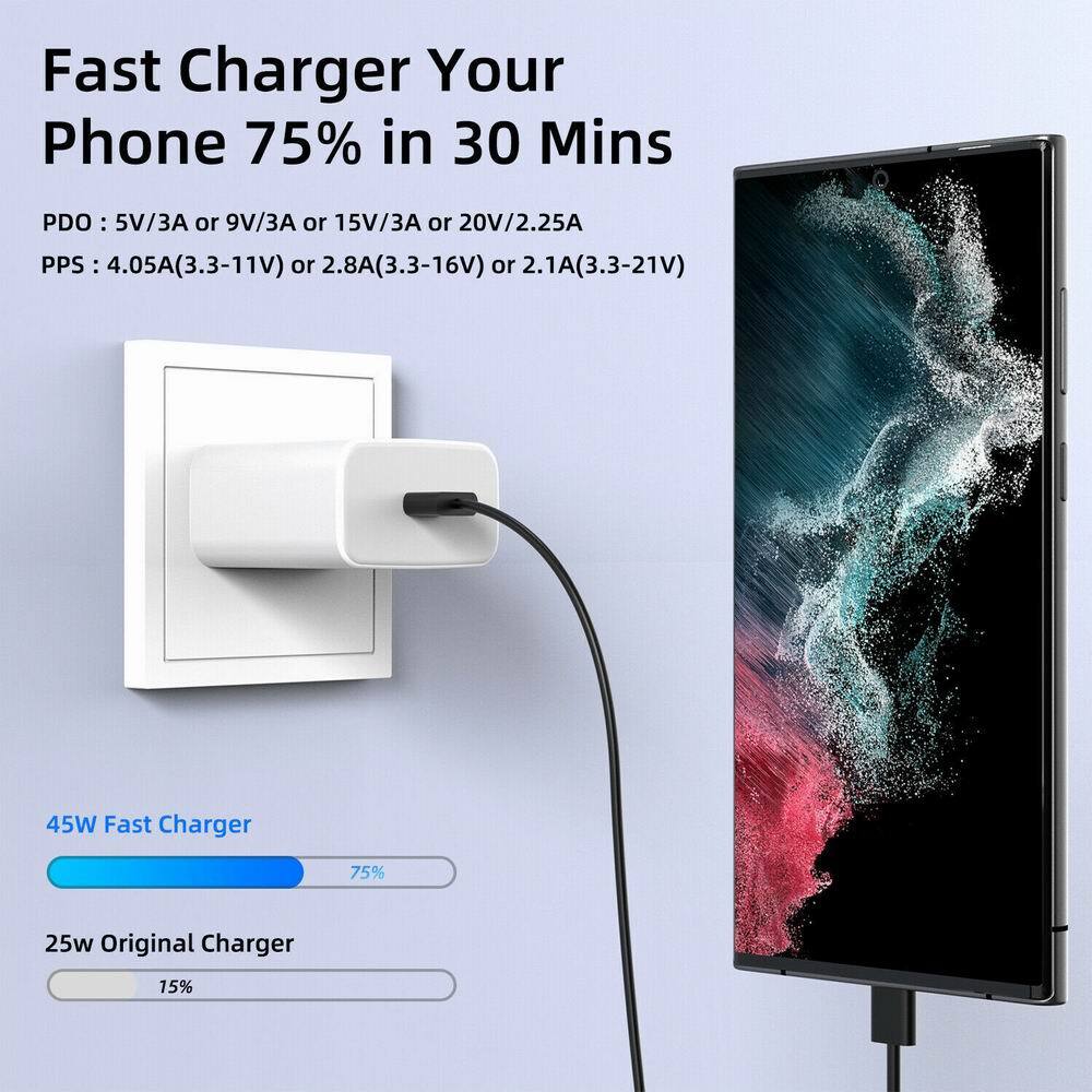 45W Fast Charger Wall Adapter TypeC Charging Cord For Samsung Galaxy S25 S24 S23