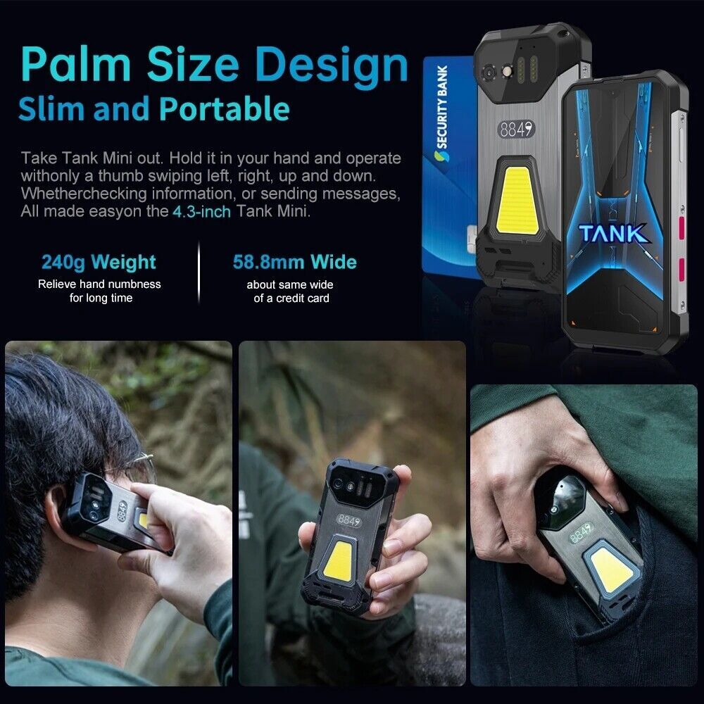 Unihertz 8849 Tank Mini Rugged Small Phone 4.3″ 24GB+256GB 100MP Helio G99 IP68