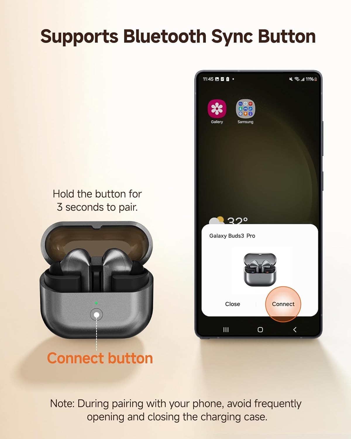 Wireless Charging Case for Samsung Galaxy Buds 3 Pro, Support Wireless and Wired