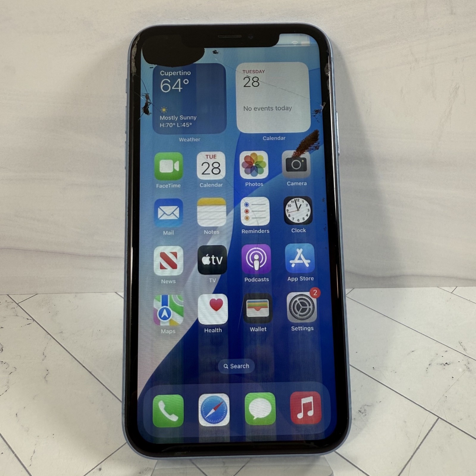 Cracked Screen LCD Apple iPhone XR 64GB Unlocked Blue A1984 #A77